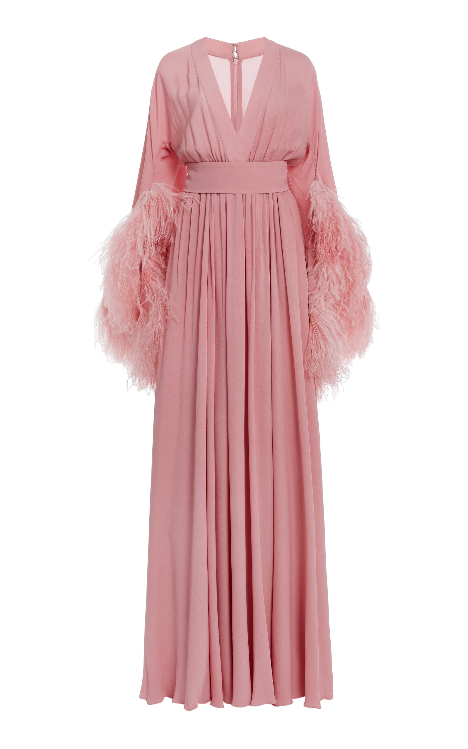 Elie Saab Women's Feather-trimmed Silk-blend Gown In Pink | ModeSens