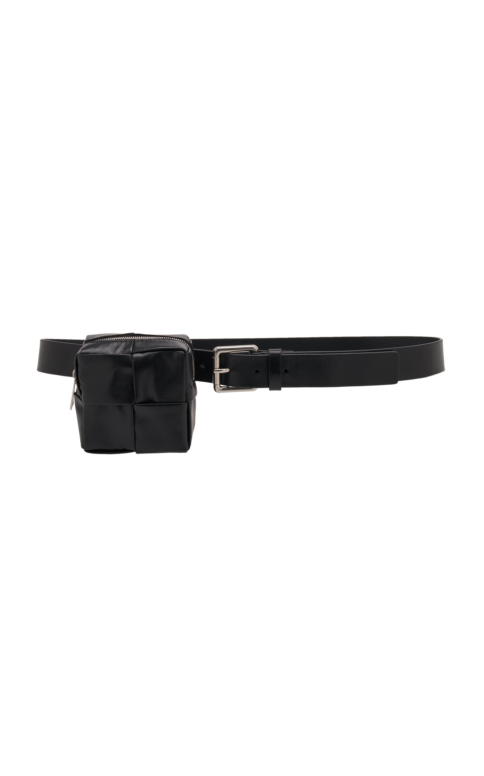 Bottega Veneta Cassette Pouch Leather Waist Belt In Black