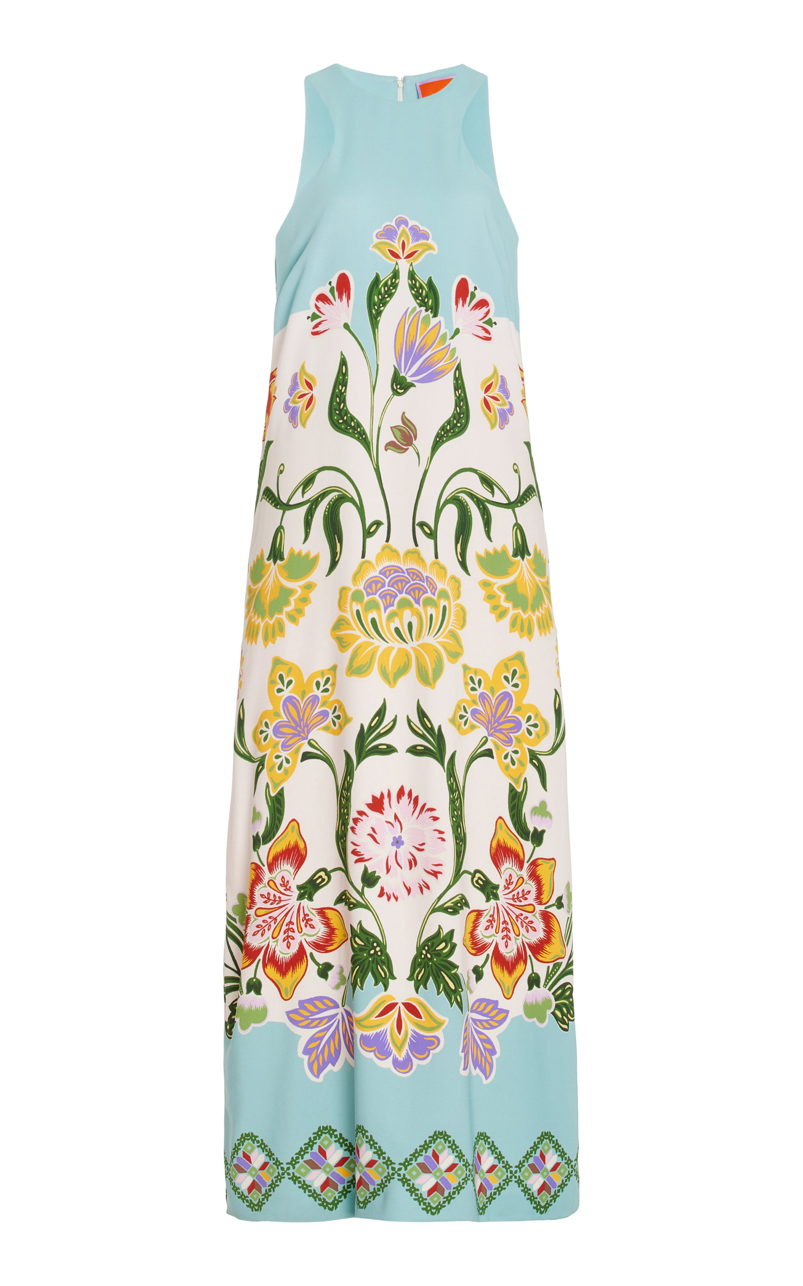 La Doublej Racer Floral Placed-print Maxi Dress In Blue