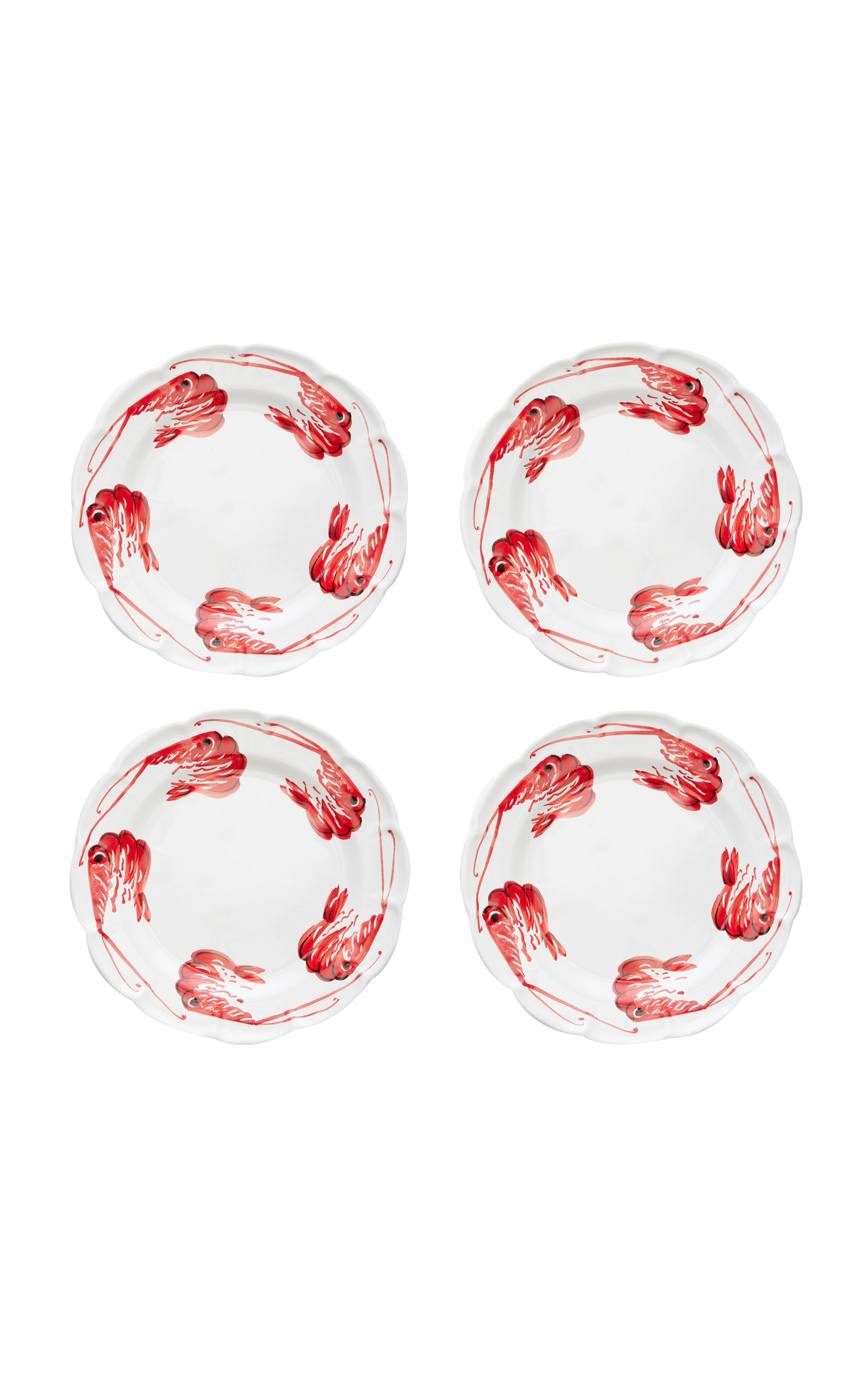 Solimene Art For Moda Domus Set-of-four Hand-painted Ceramic Shrimp Dinner Plates In Multi