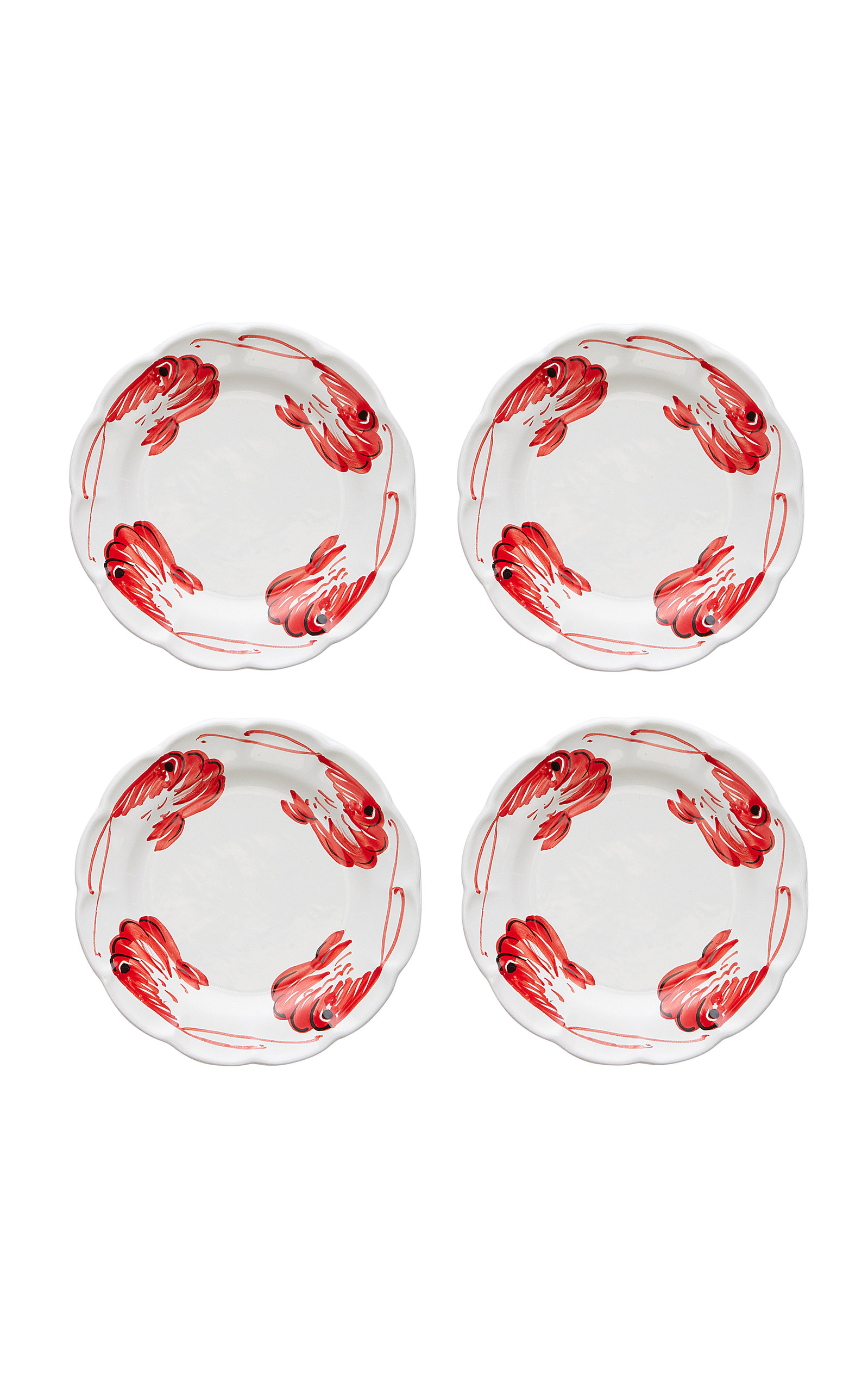 Solimene Art For Moda Domus Set-of-four Hand-painted Ceramic Shrimp Salad Plates In Multi