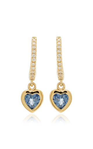 14K Yellow Gold Diamond, Sapphire Mini Huggie Earrings展示图