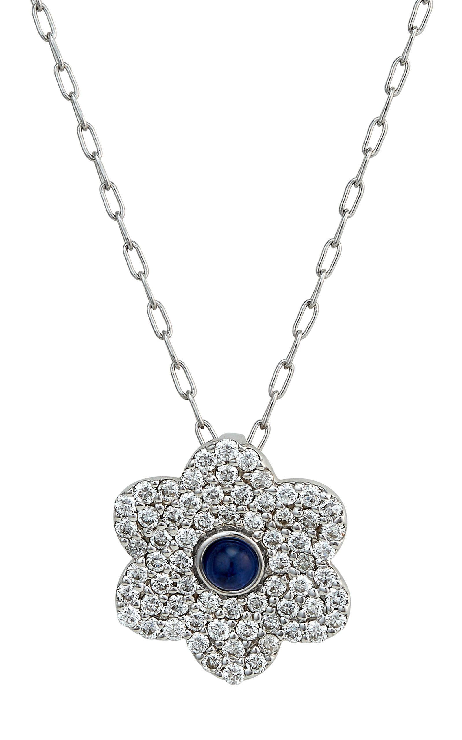 Ashley Mccormick Fleur 18k White Gold Sapphire; Diamond Necklace In Silver