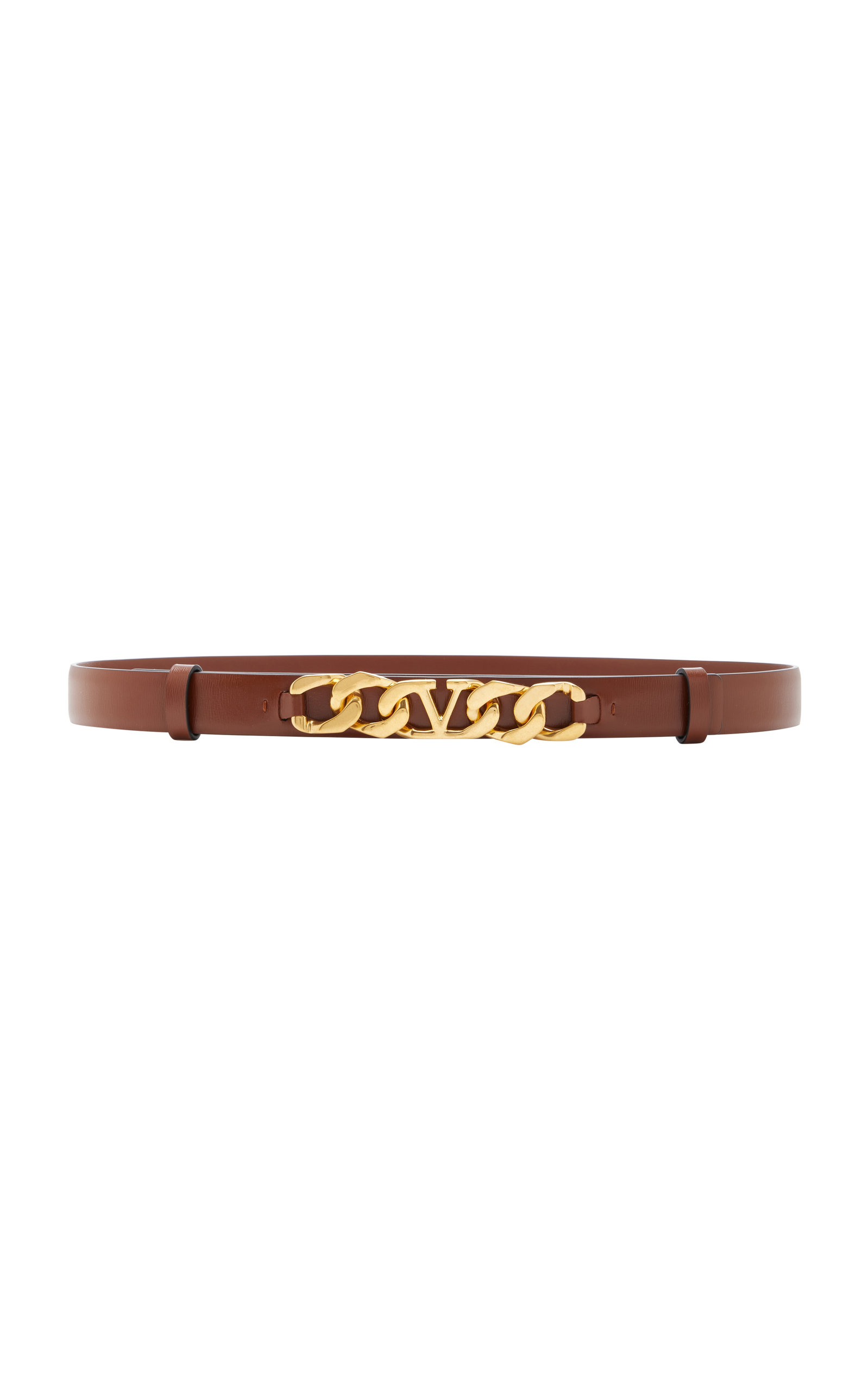 Valentino - Women's Valentino Garavani VLogo Leather Belt - Brown - 65 cm - Moda Operandi