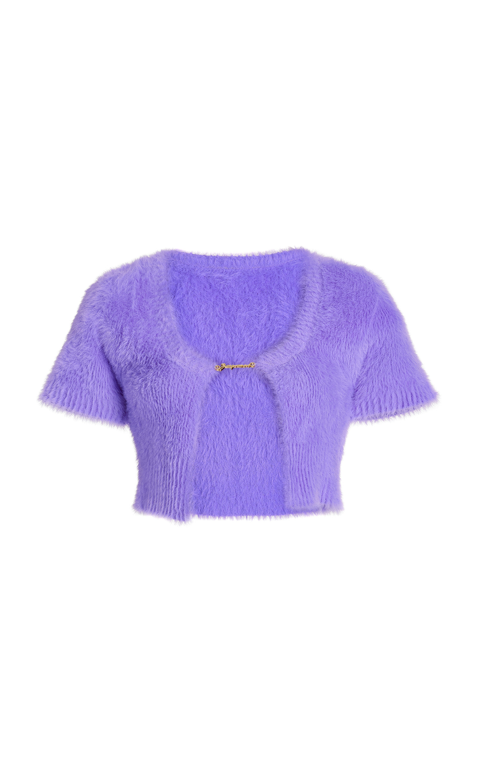 Jacquemus Cropped Knitted Cardigan In Purple