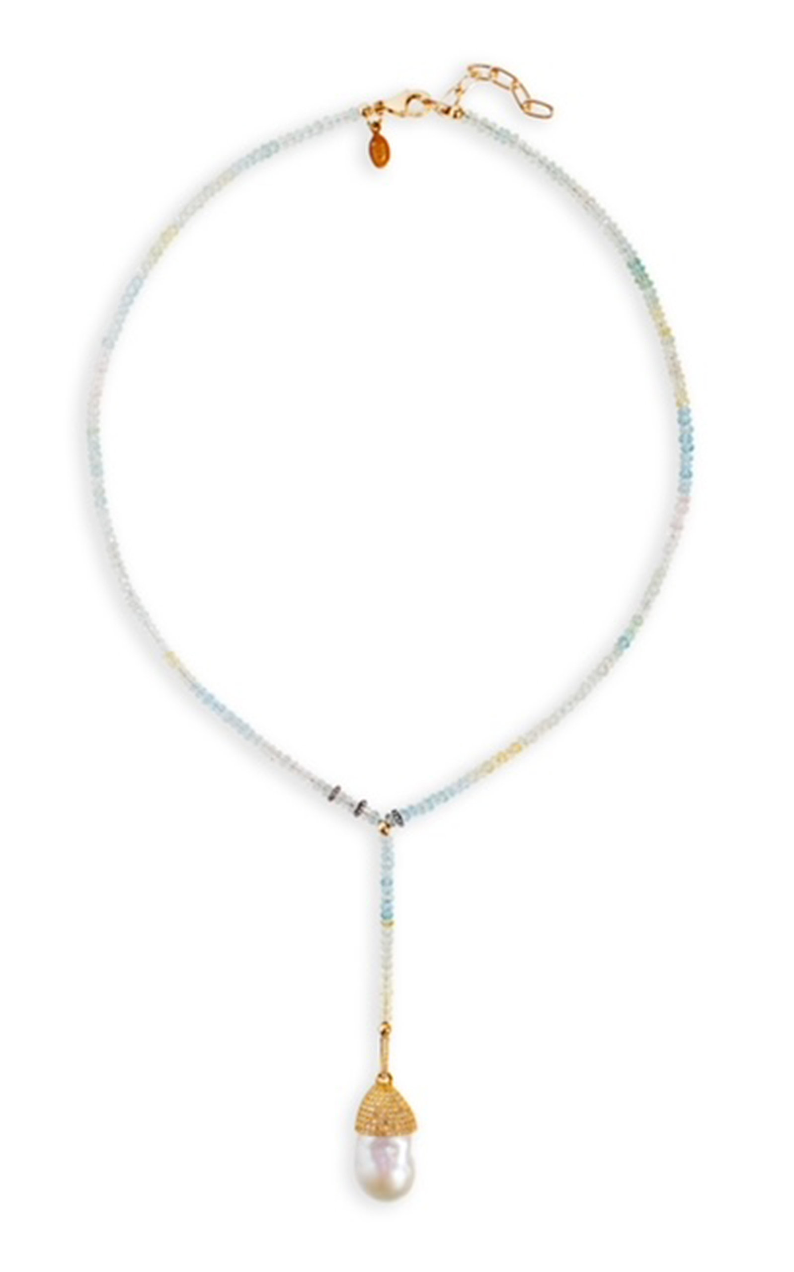 Ice 14K Yellow Gold Aquamarine; Diamond; Pearl Drop Necklace