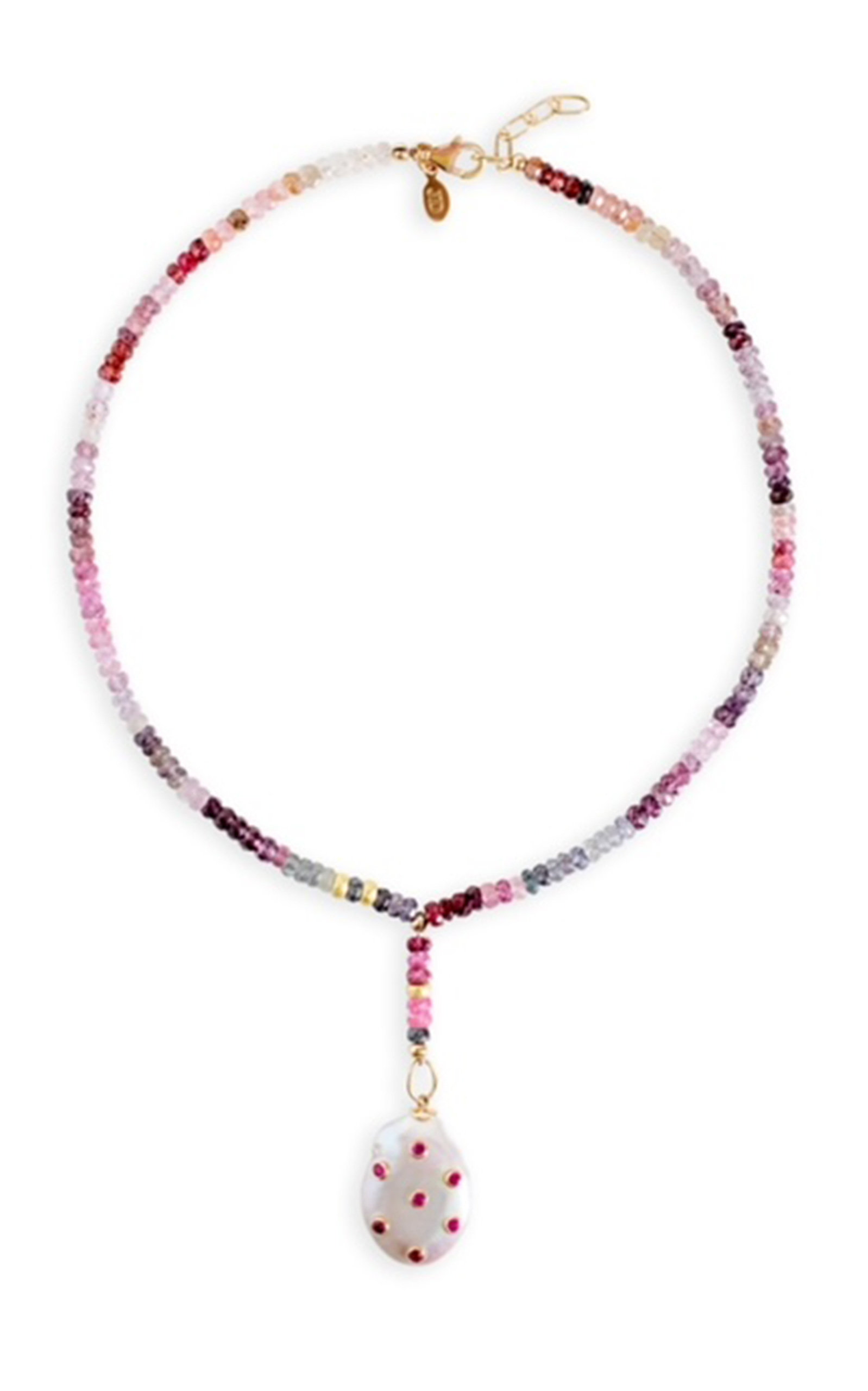 Sangria 14K Yellow Gold Spinel; Ruby; Pearl Drop Necklace