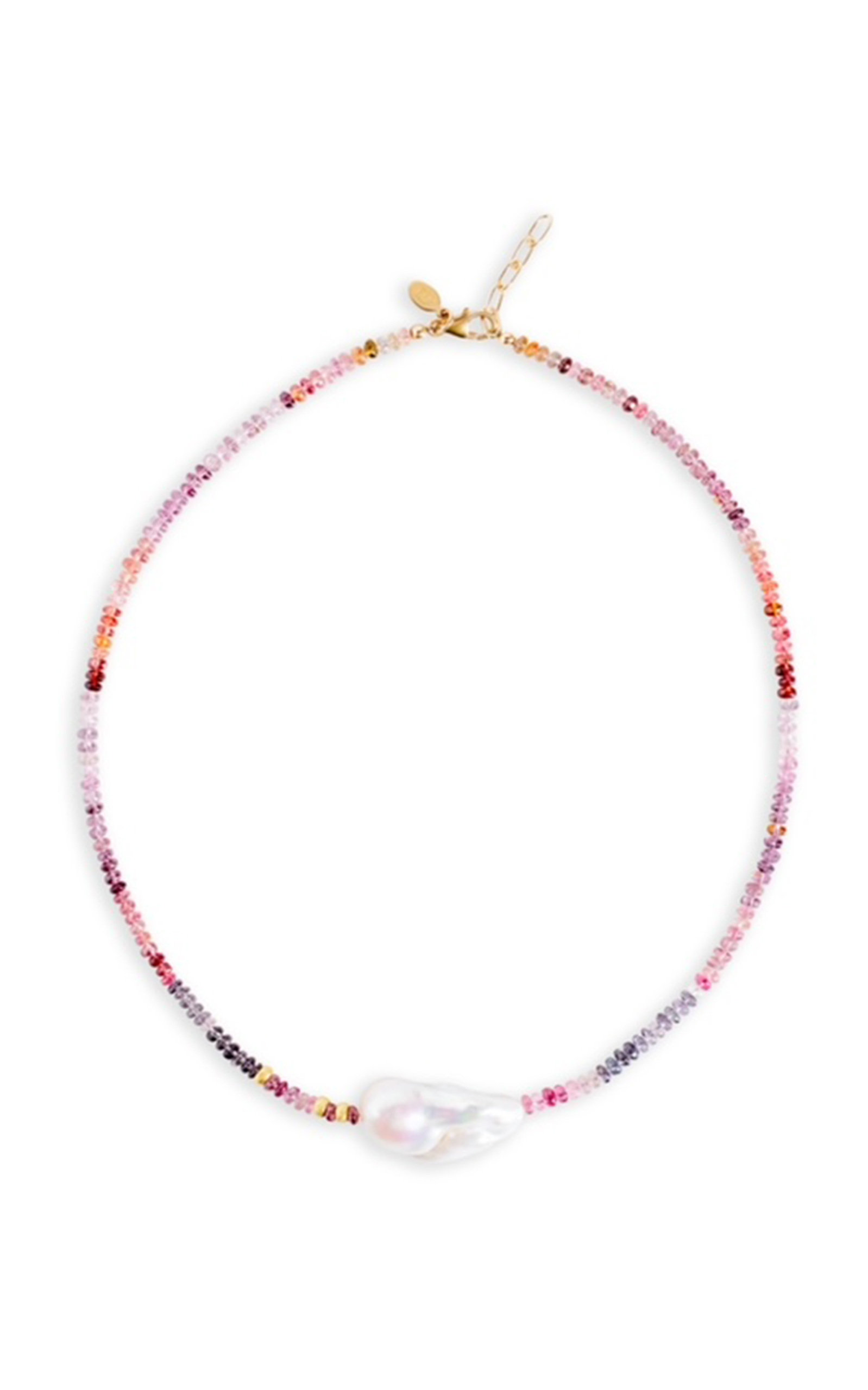 Cotton Candy 14K Yellow Gold Spinel; Pearl Necklace