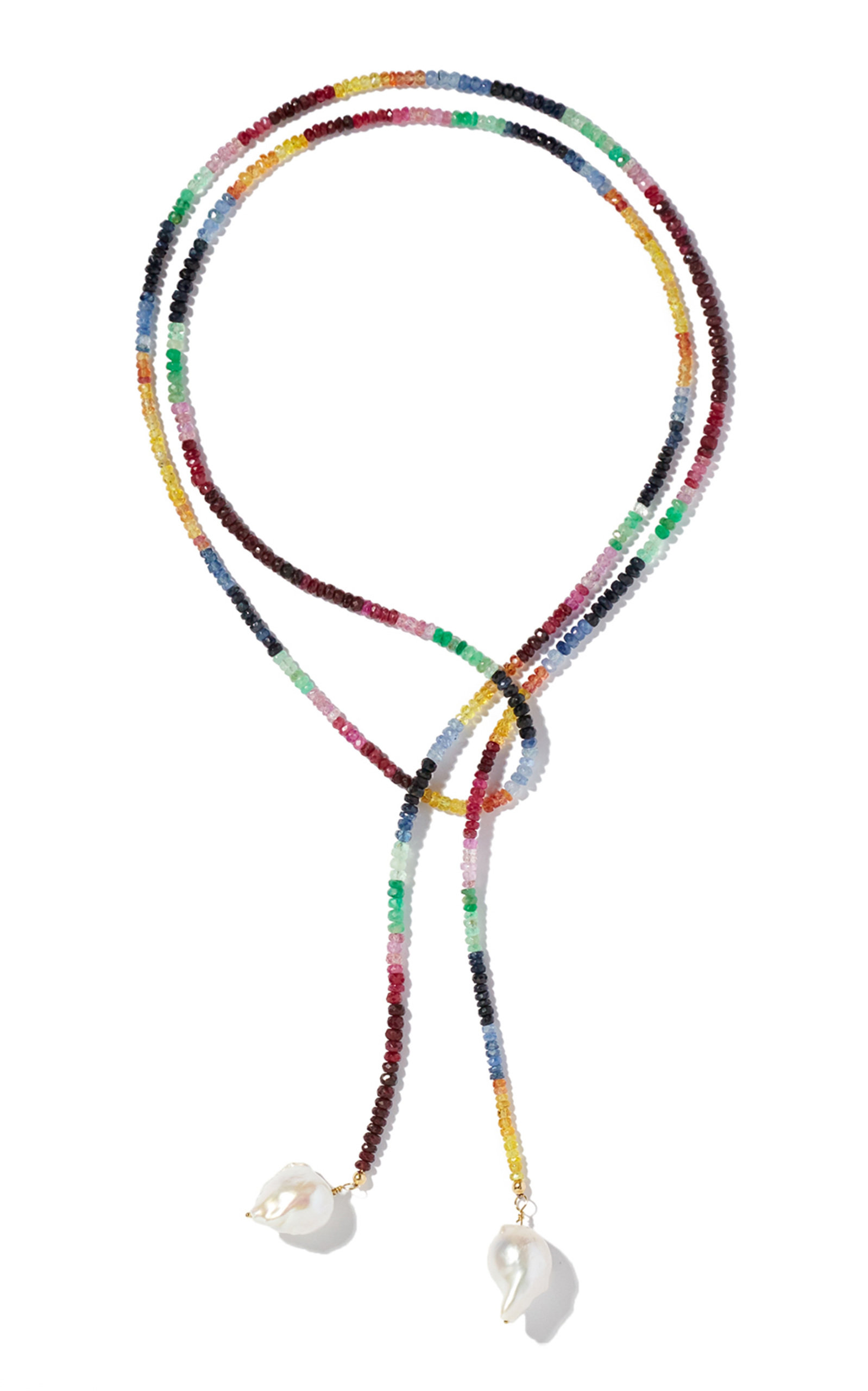14K Yellow Gold Ruby; Emerald and Sapphire Lariat Necklace