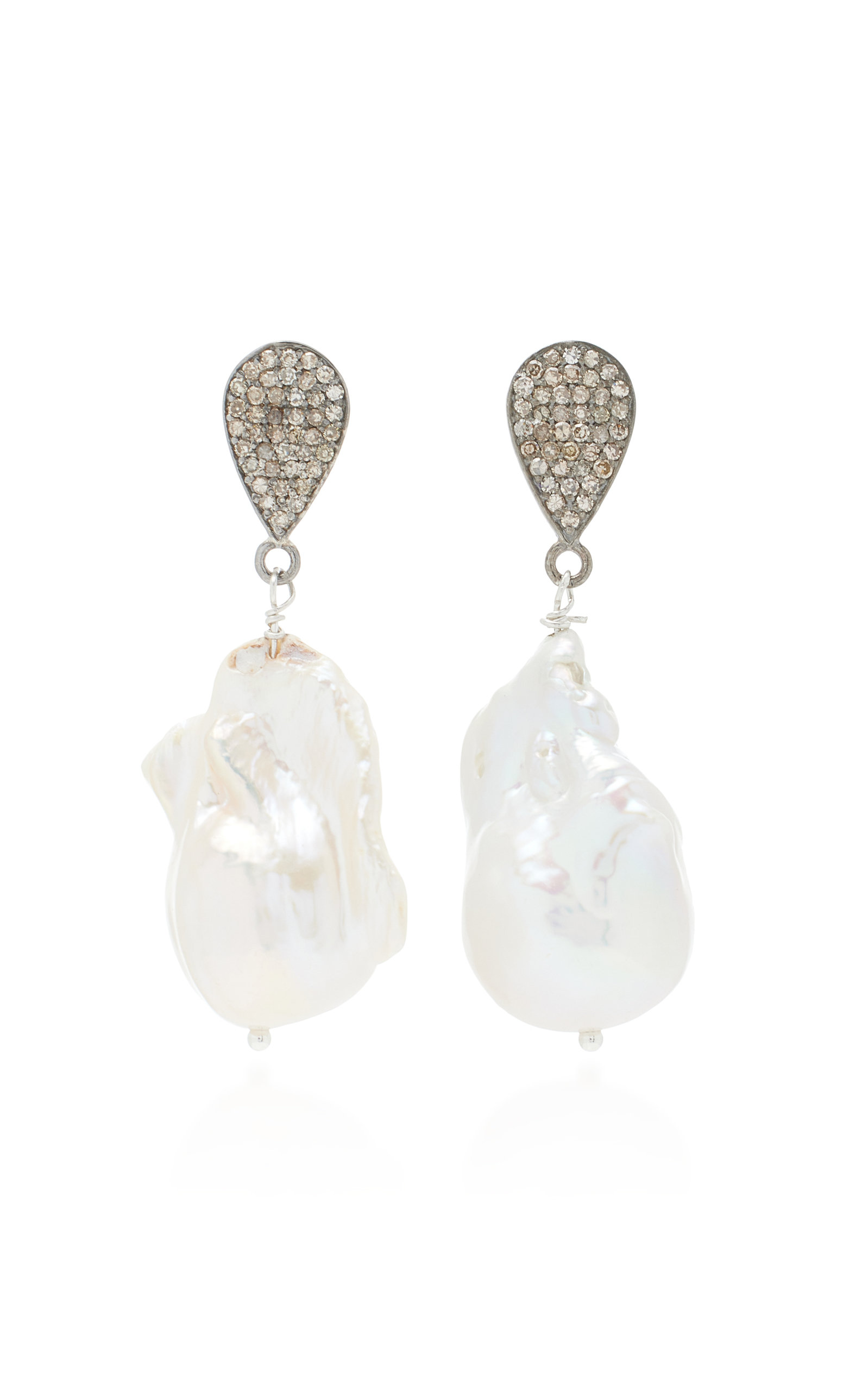 Sterling Silver Diamond; Pearl Earrings