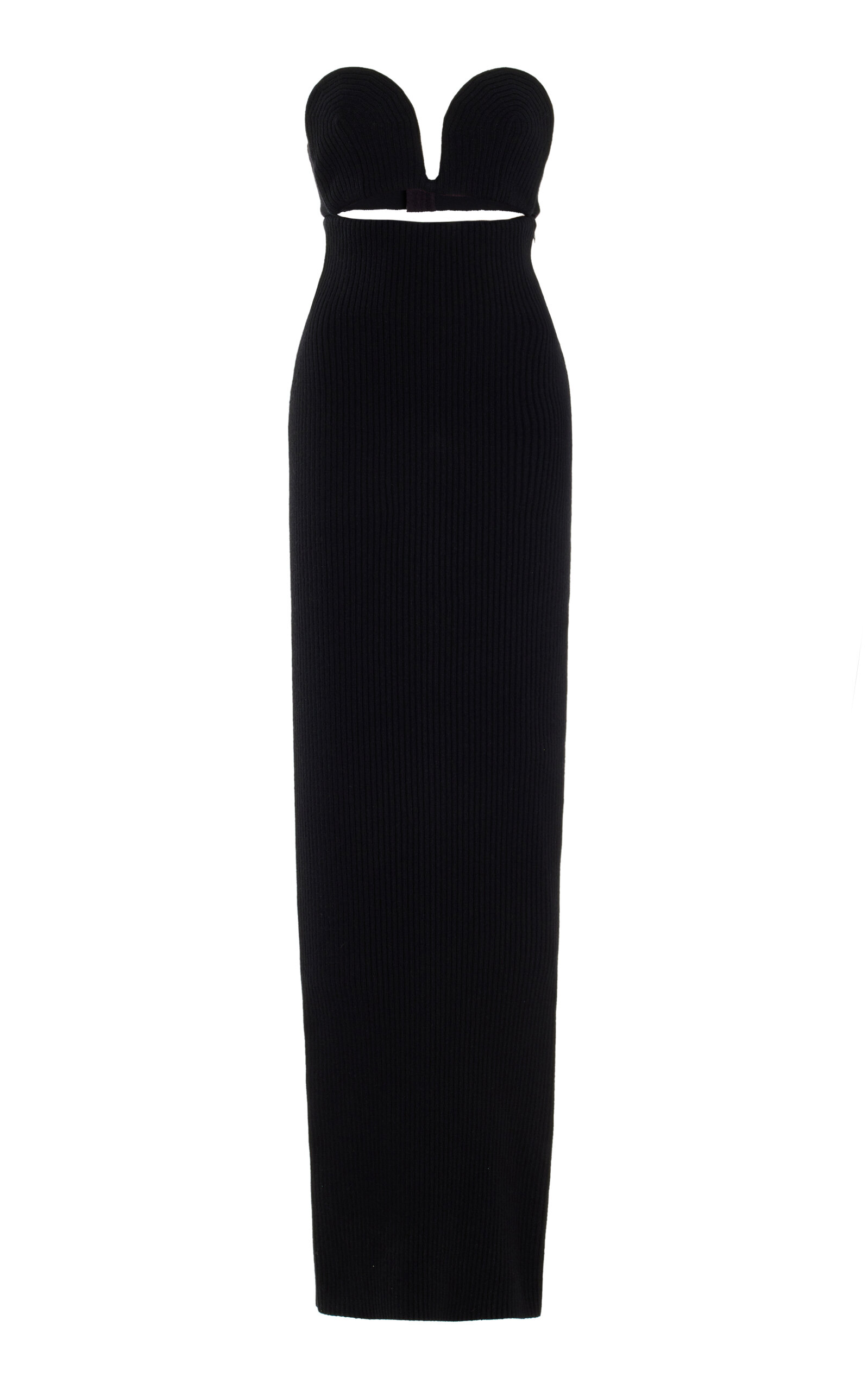 Shop Alaïa Model Ribbed Wool-blend Maxi Dress In Black