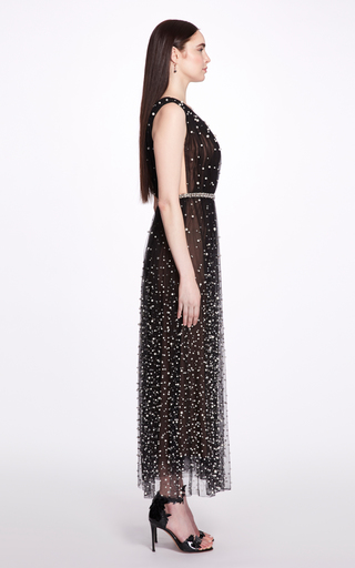 Pearl-Embroidered Tulle Midi Dress展示图