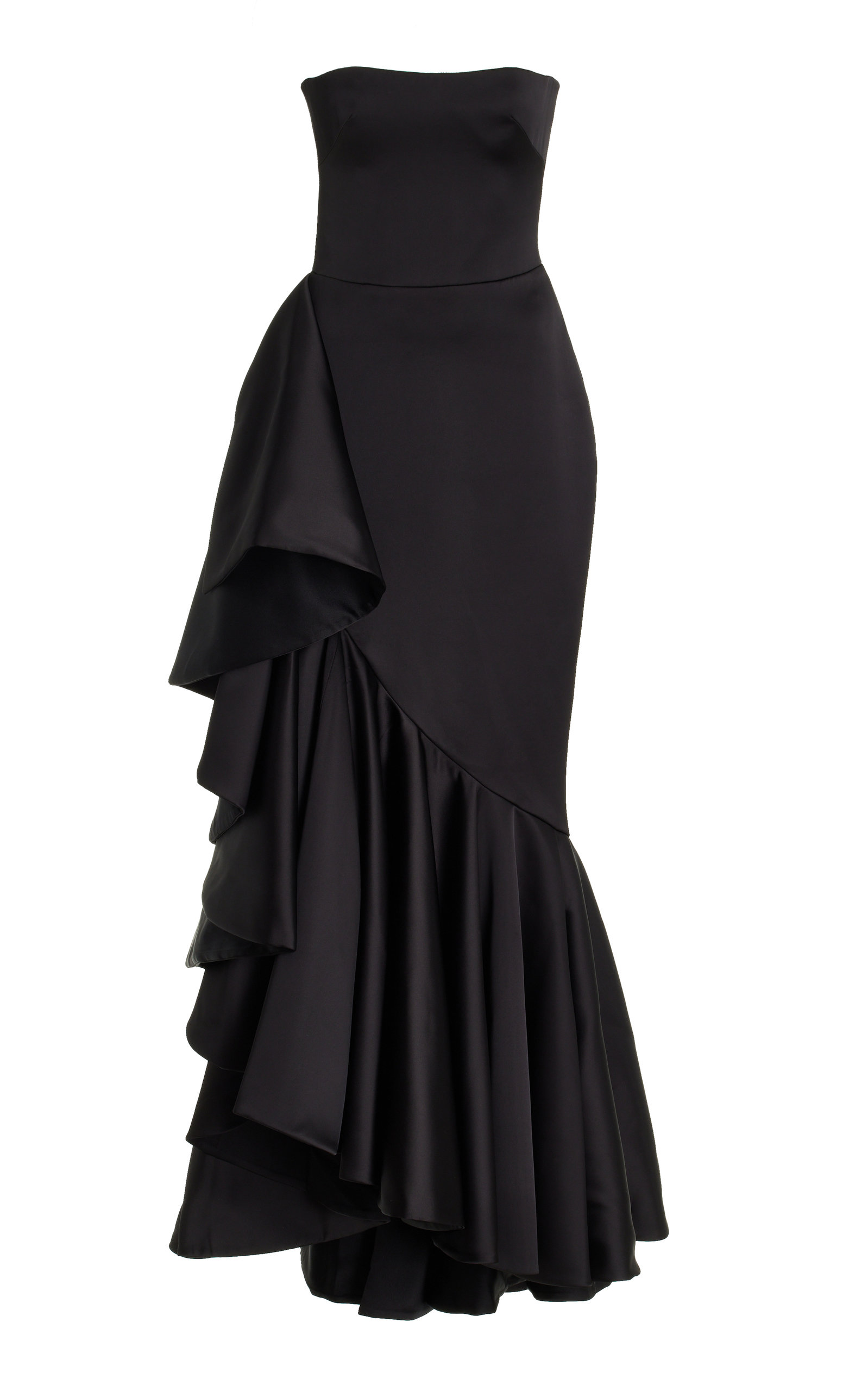 Rasario Exclusive Ruffled Satin Gown - Black