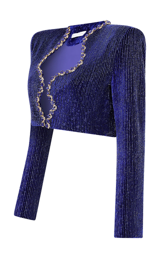 Handmade Crystal-Embellished Silk Velvet Cropped Jacket展示图