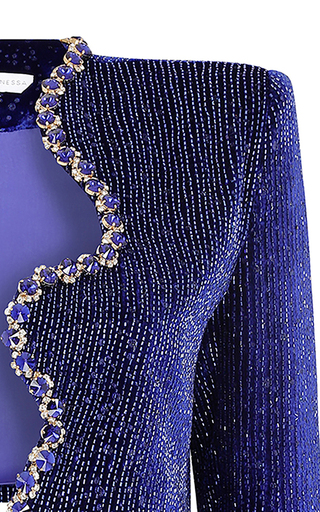 Handmade Crystal-Embellished Silk Velvet Cropped Jacket展示图