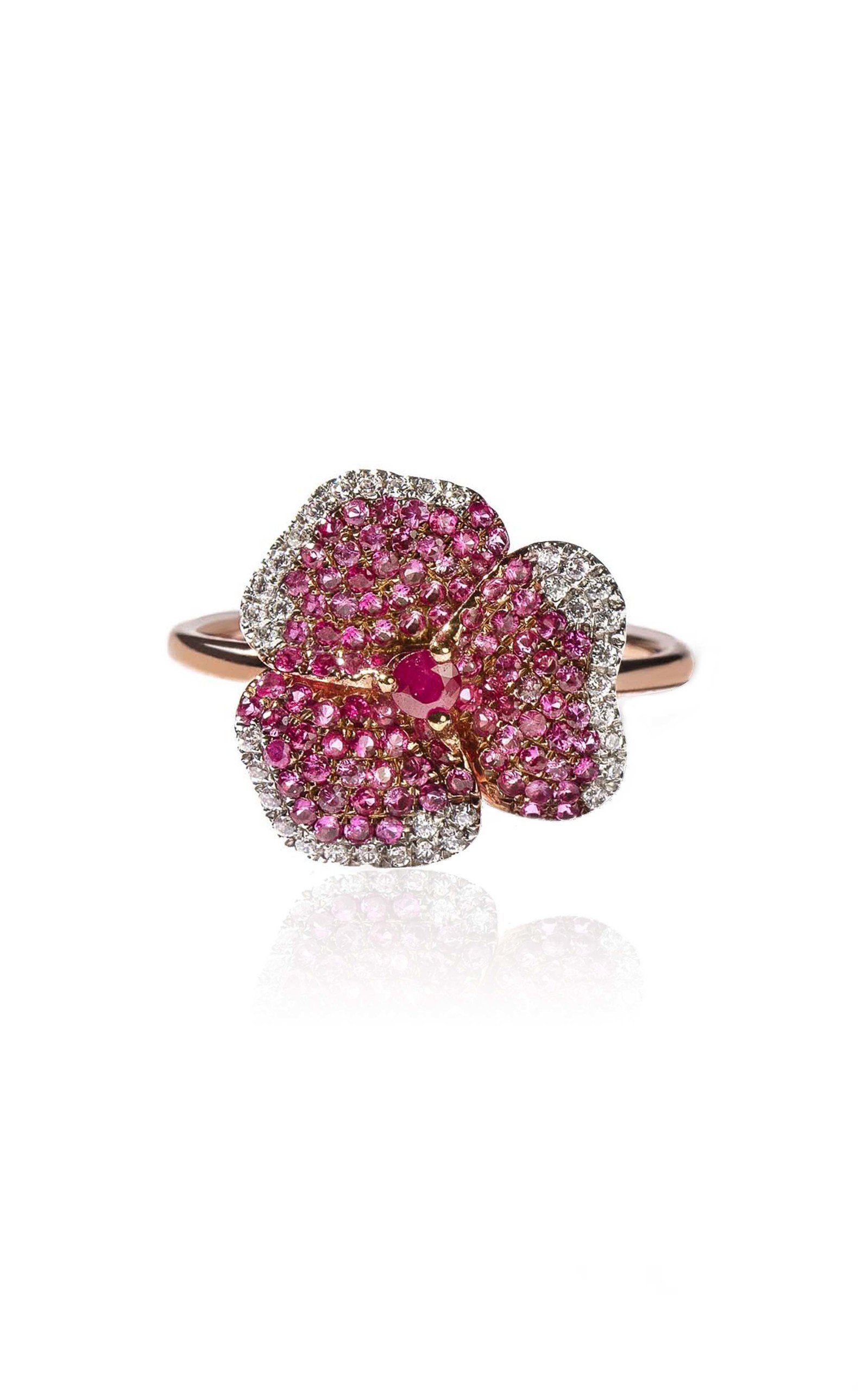 Bloom 18K Rose Gold Sapphire; Diamond Small Flower Ring