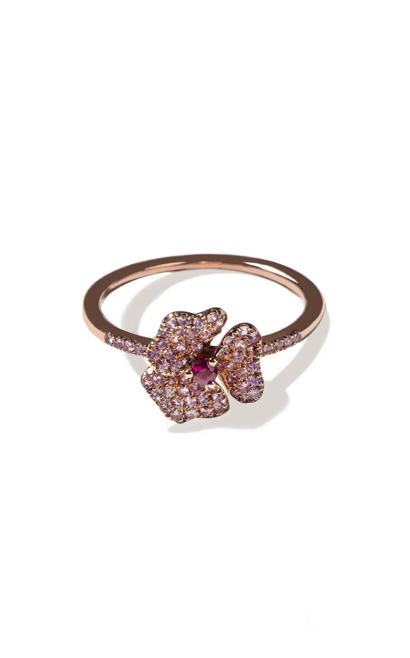 AS29 Women's Bloom 18K Rose Gold Sapphire Mini Flower Ring