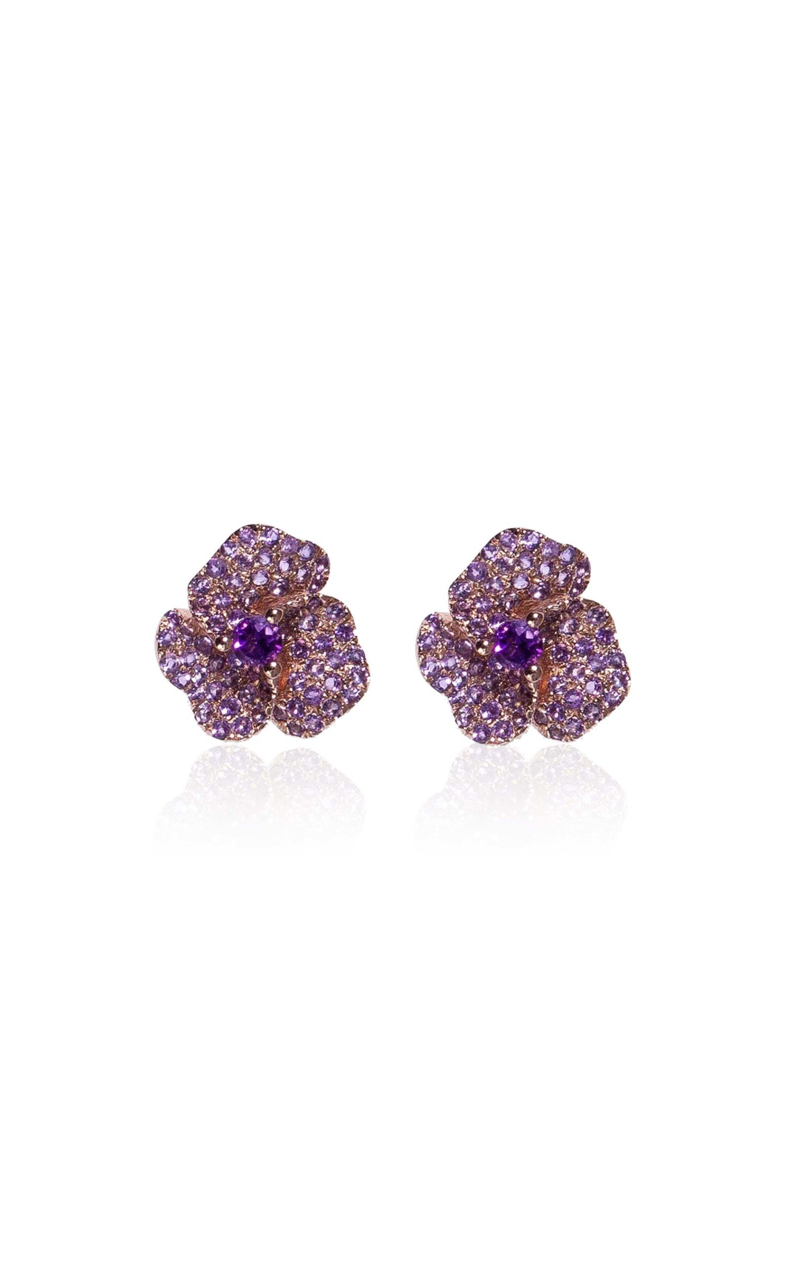 AS29 Women's Bloom 18K Rose Gold Amethyst Mini Flower Earrings