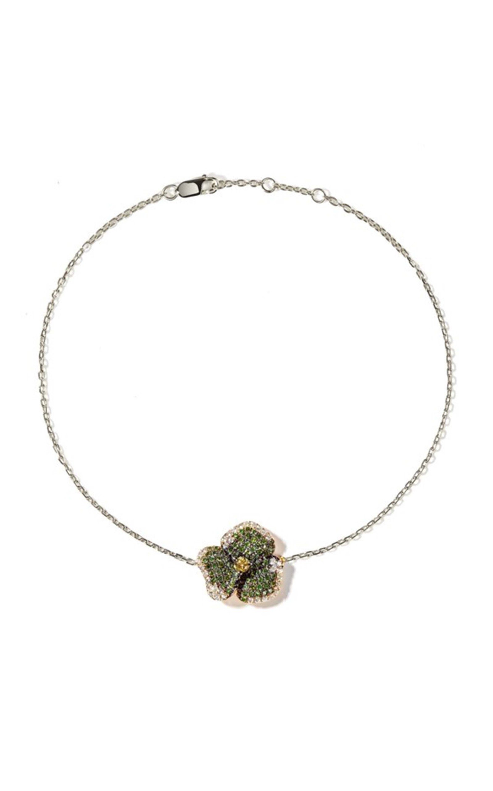 AS29 Women's Bloom 18K White Gold Diamond; Sapphire Small Flower Bracelet