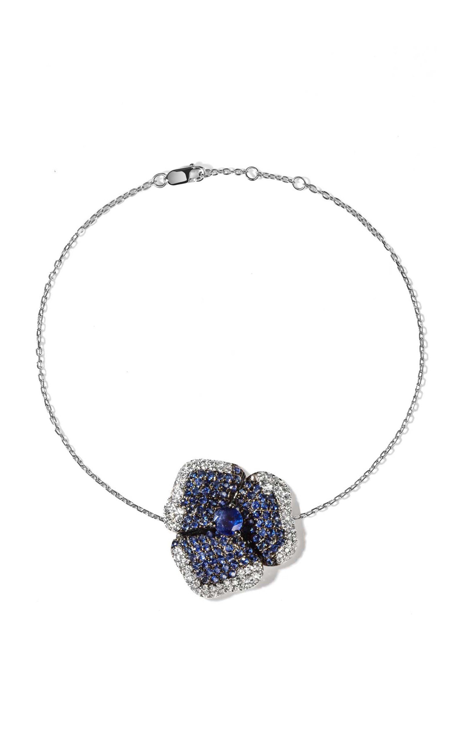 AS29 Women's Bloom 18K White Gold Sapphire; Diamond Medium Flower Bracelet