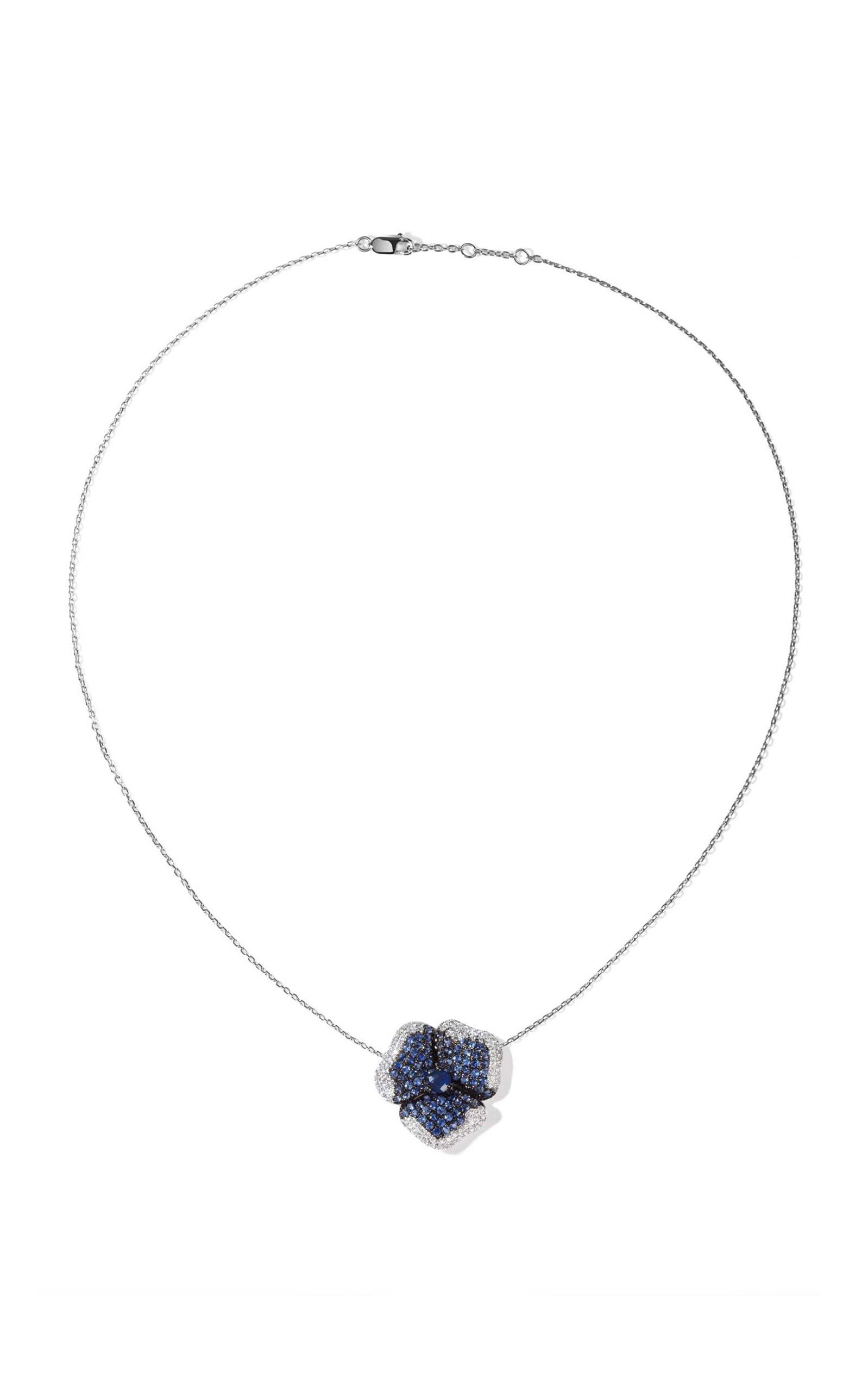 AS29 Women's Bloom 18K White Gold Sapphire; Diamond Medium Flower Necklace