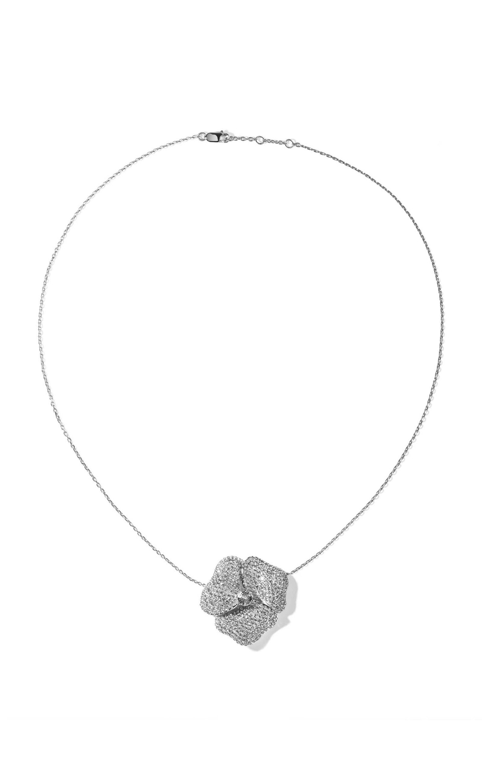 AS29 Women's Bloom 18K White Gold Diamond; Sapphire Large Flower Necklace
