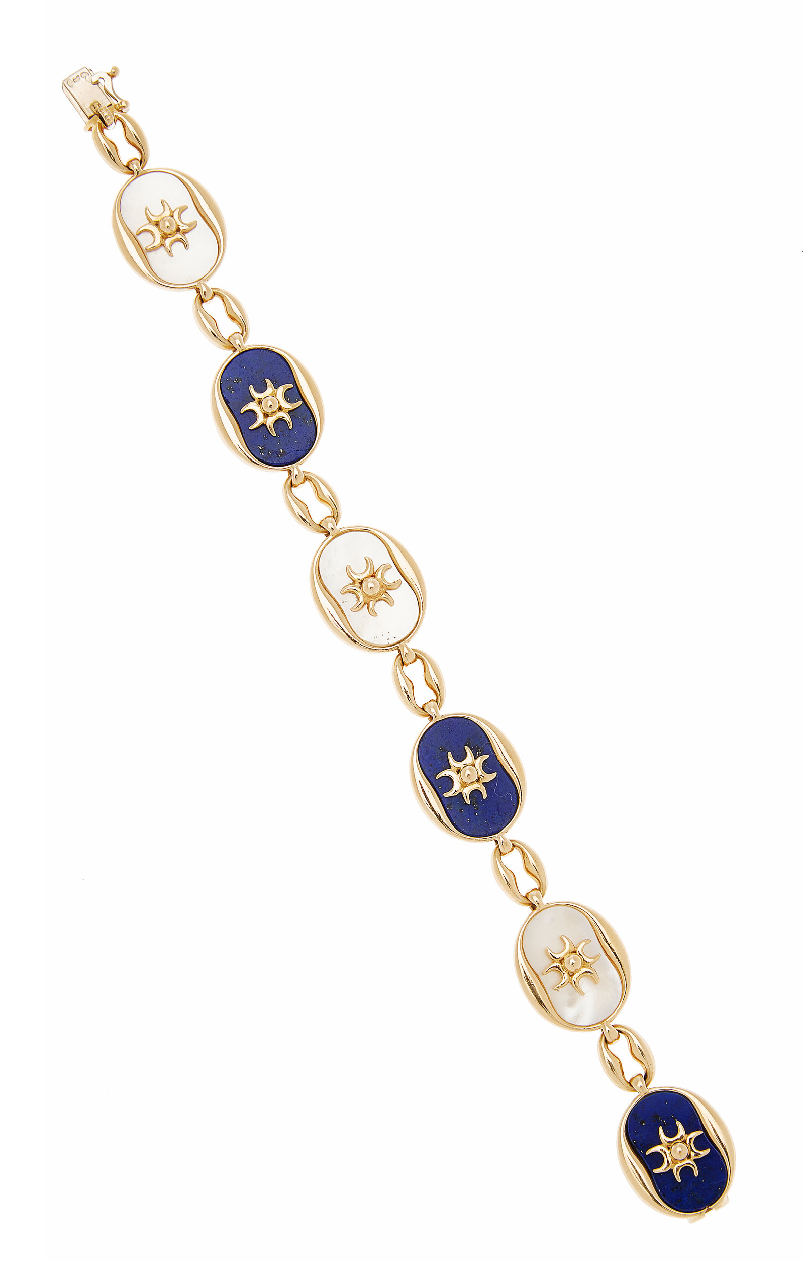 JILL HELLER VINTAGE WOMEN'S 1960S CARTIER 18K YELLOW GOLD MOTHER-OF-PEARL; LAPIS BRACELET