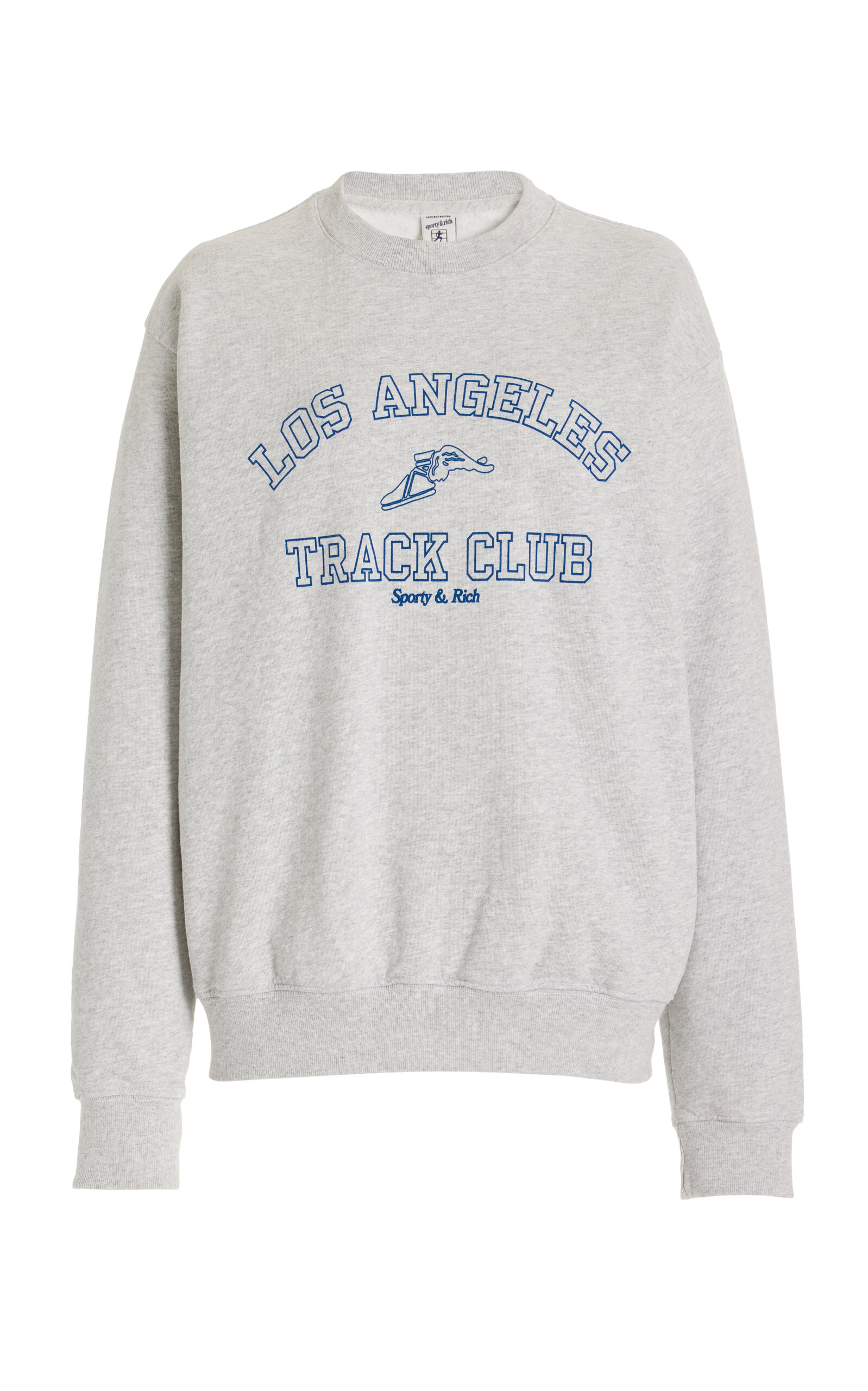 Sporty And Rich Track Club Logo-print Cotton-blend Sweatshirt In Heather Grey & Navy
