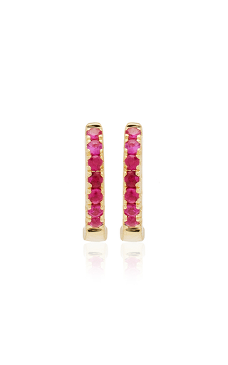 14K Rose Gold Ruby Mini Huggie Earrings展示图