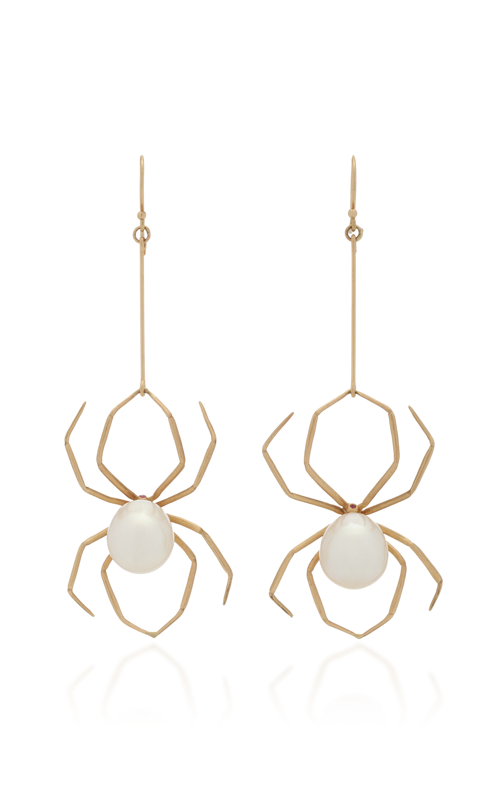 Spider 14K Yellow Gold Pearl; Ruby Earrings