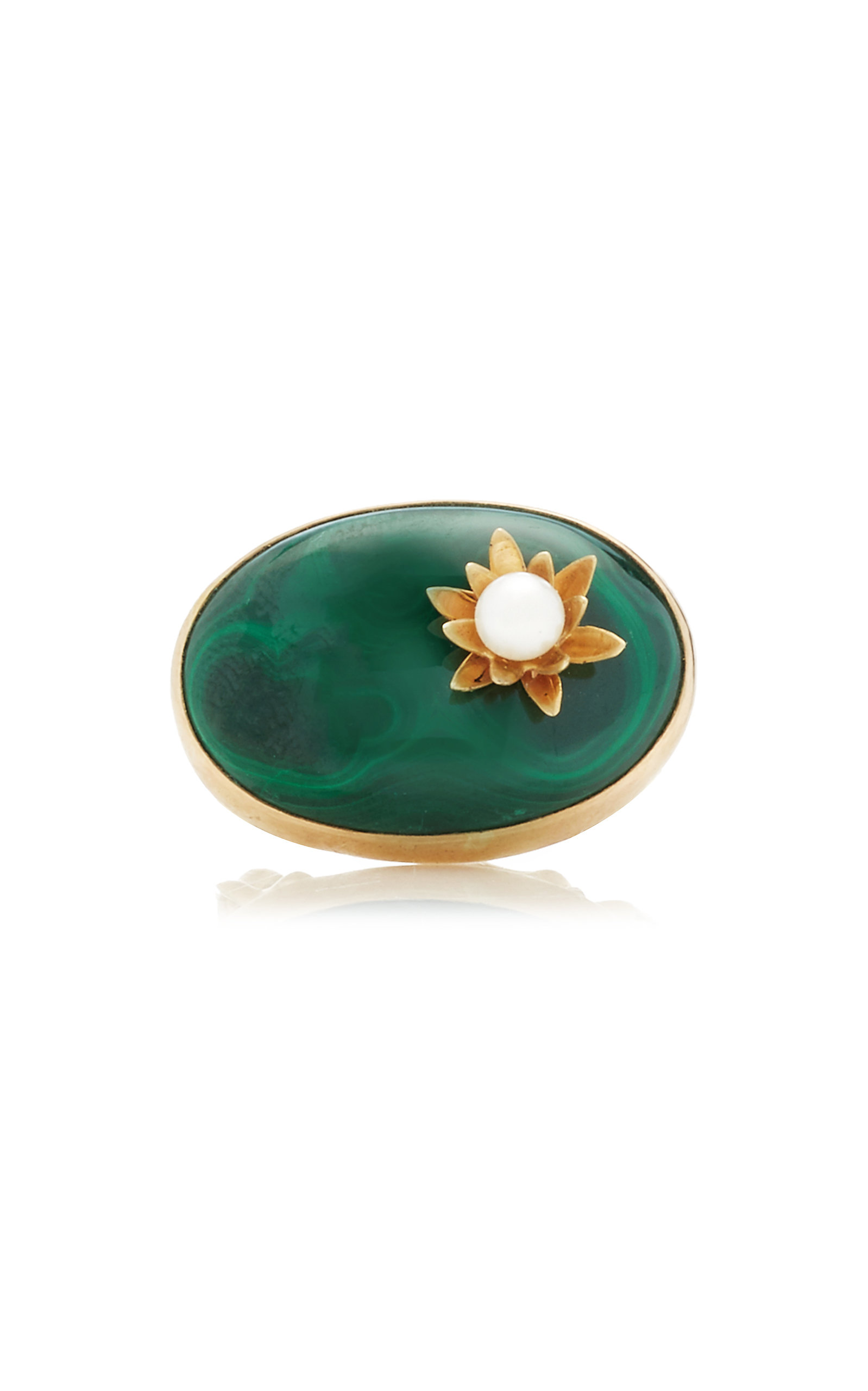 Annette Ferdinandsen Women's Waterlily 14K Yellow Gold Malachite; Pearl Ring