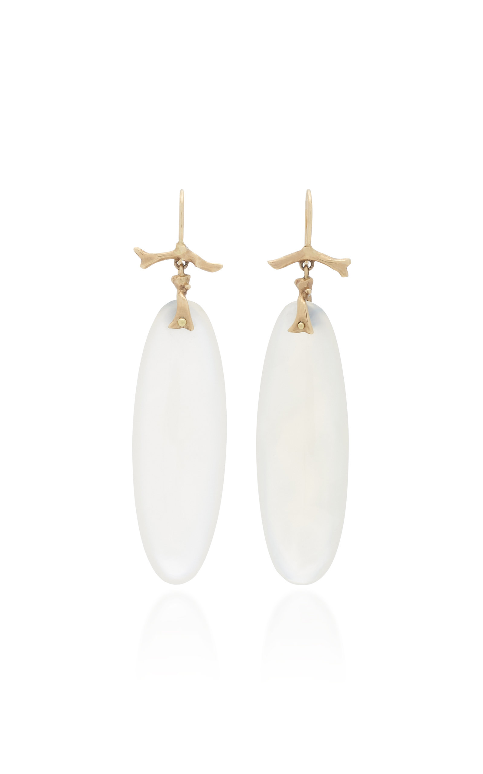 14K Gold Milky Agate Branch Earrings