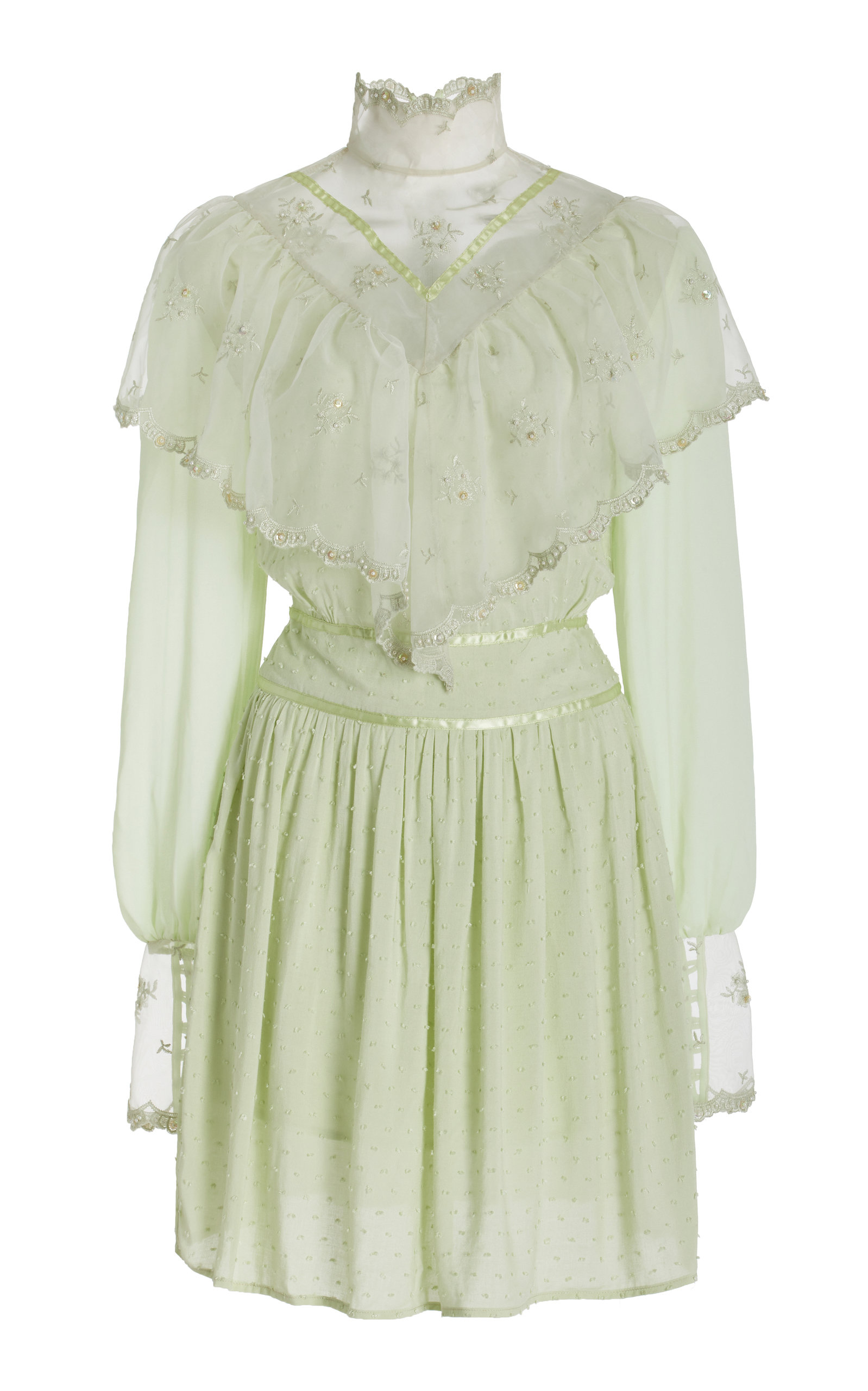House Of Aama Southern Girl Victorian Cotton Mini Dress In Green