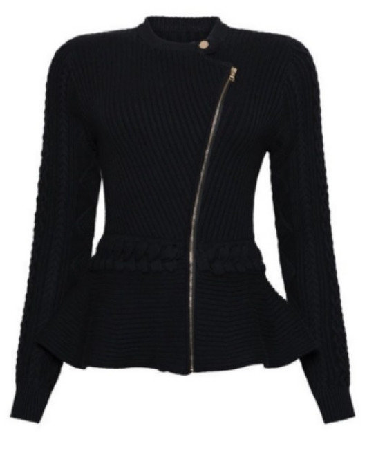 Simkhai Andi Asymmetric Zip Peplum Cardigan In Black