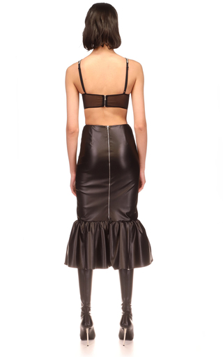Puffed Hem Faux Leather Midi Skirt展示图