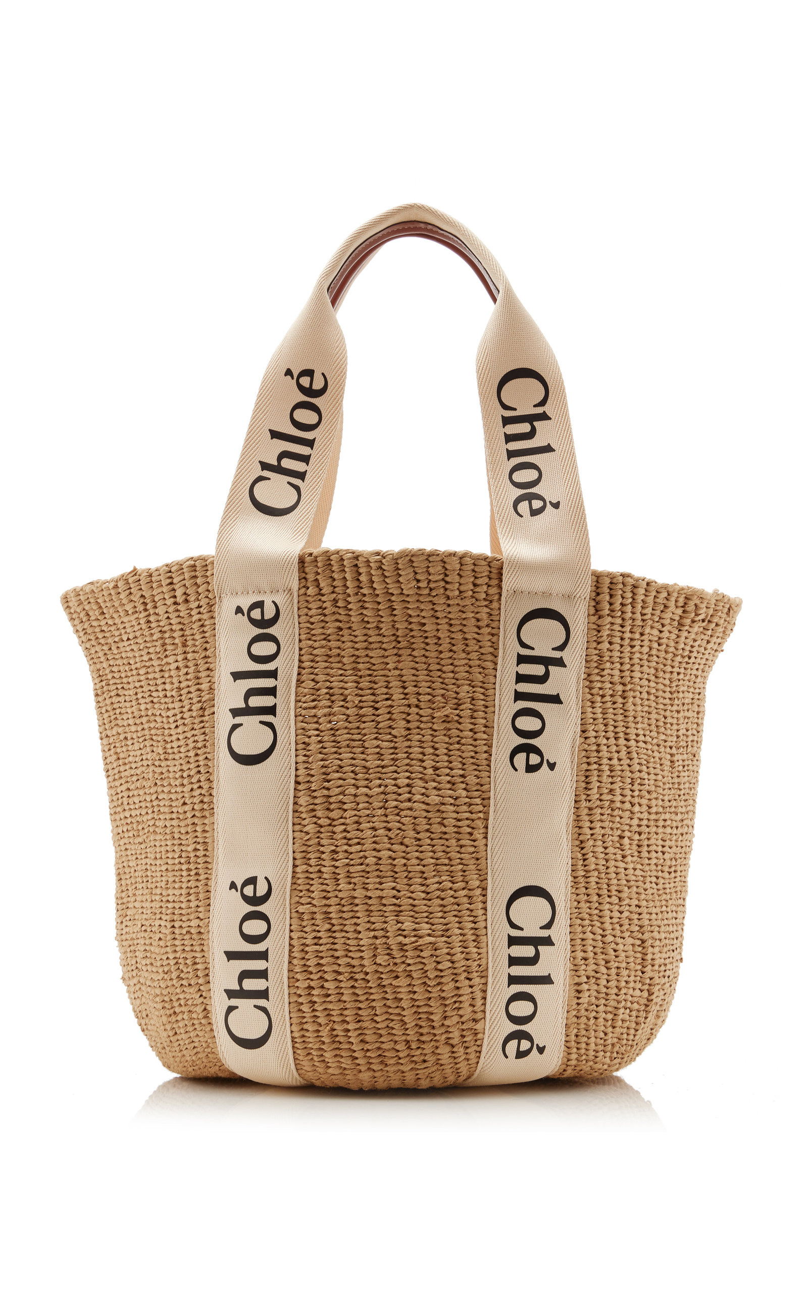 Chloé Woody Ribbon-Trimmed Raffia Tote Bag - Neutral - OS