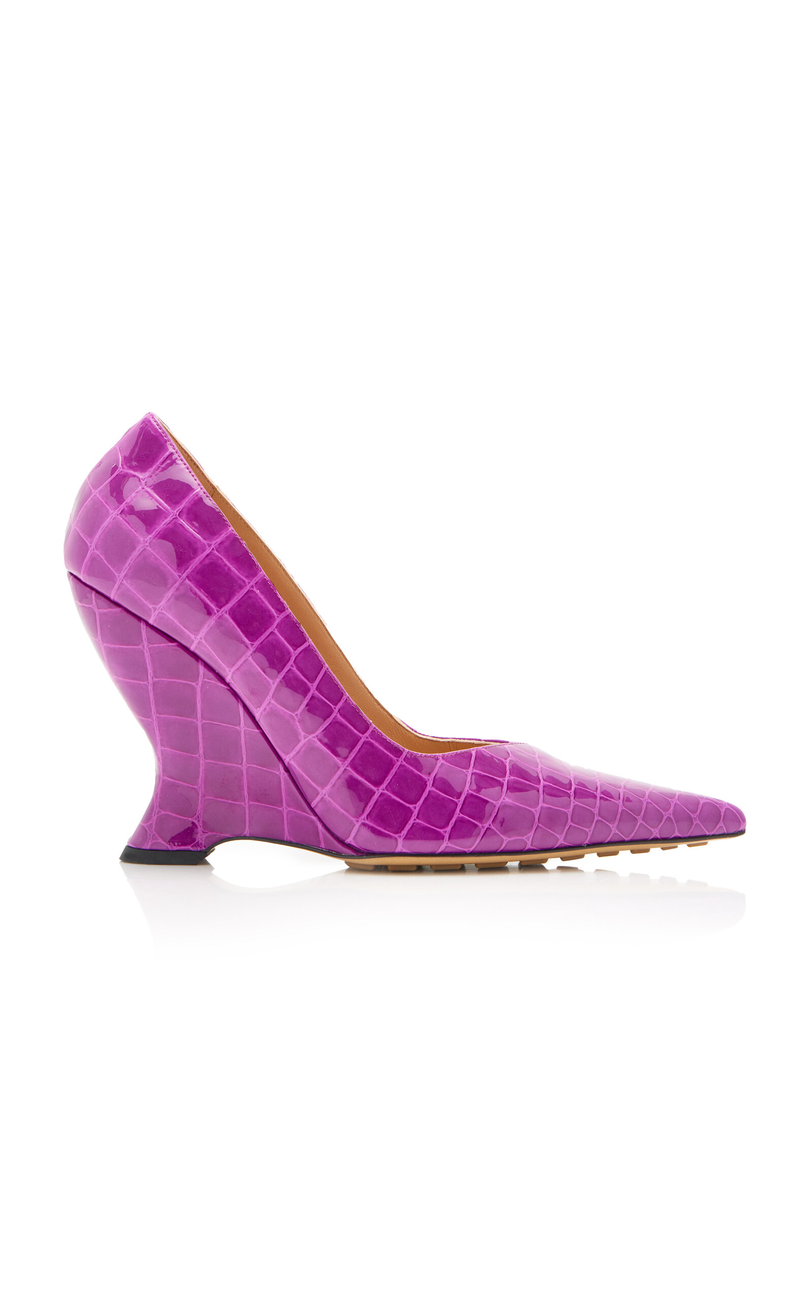 Bottega Veneta Croc-Embossed Leather Wedge Pumps