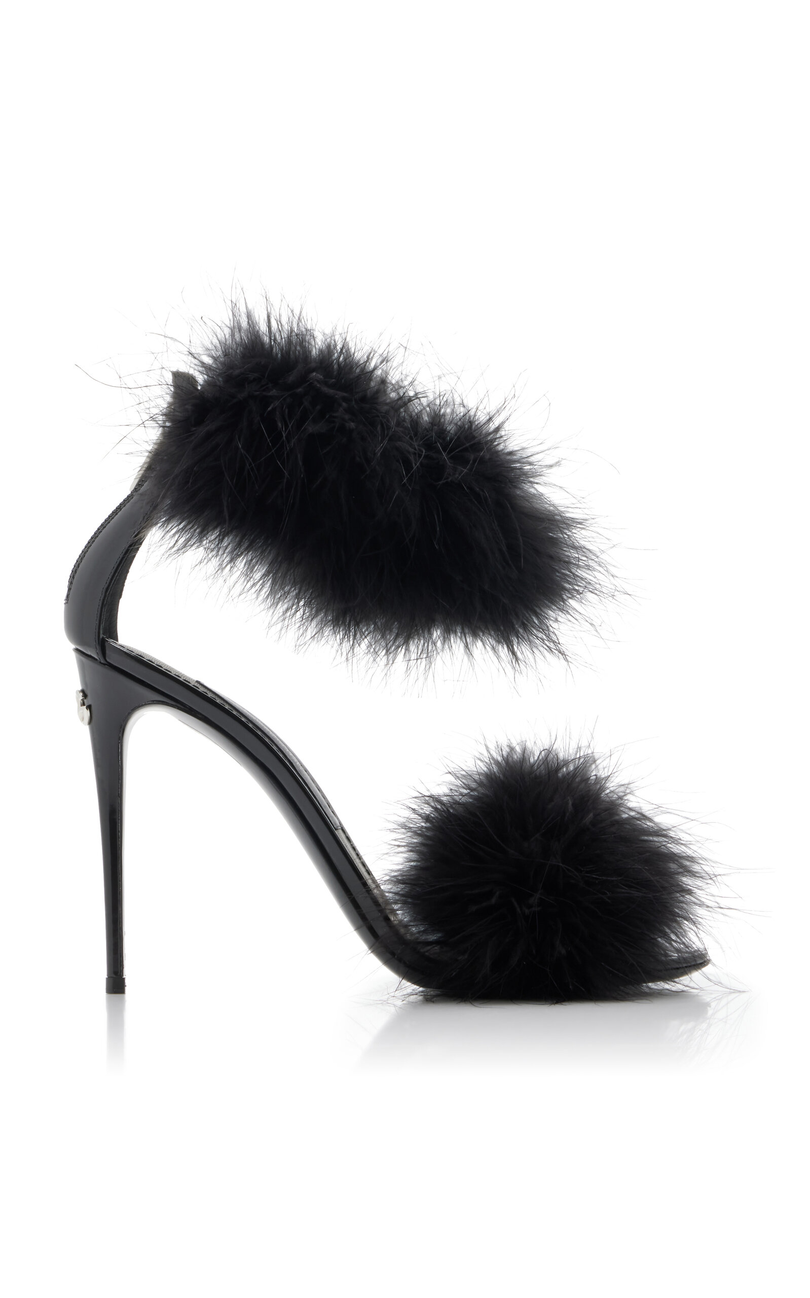 Dolce & Gabbana Marabou Leather Sandals - Black