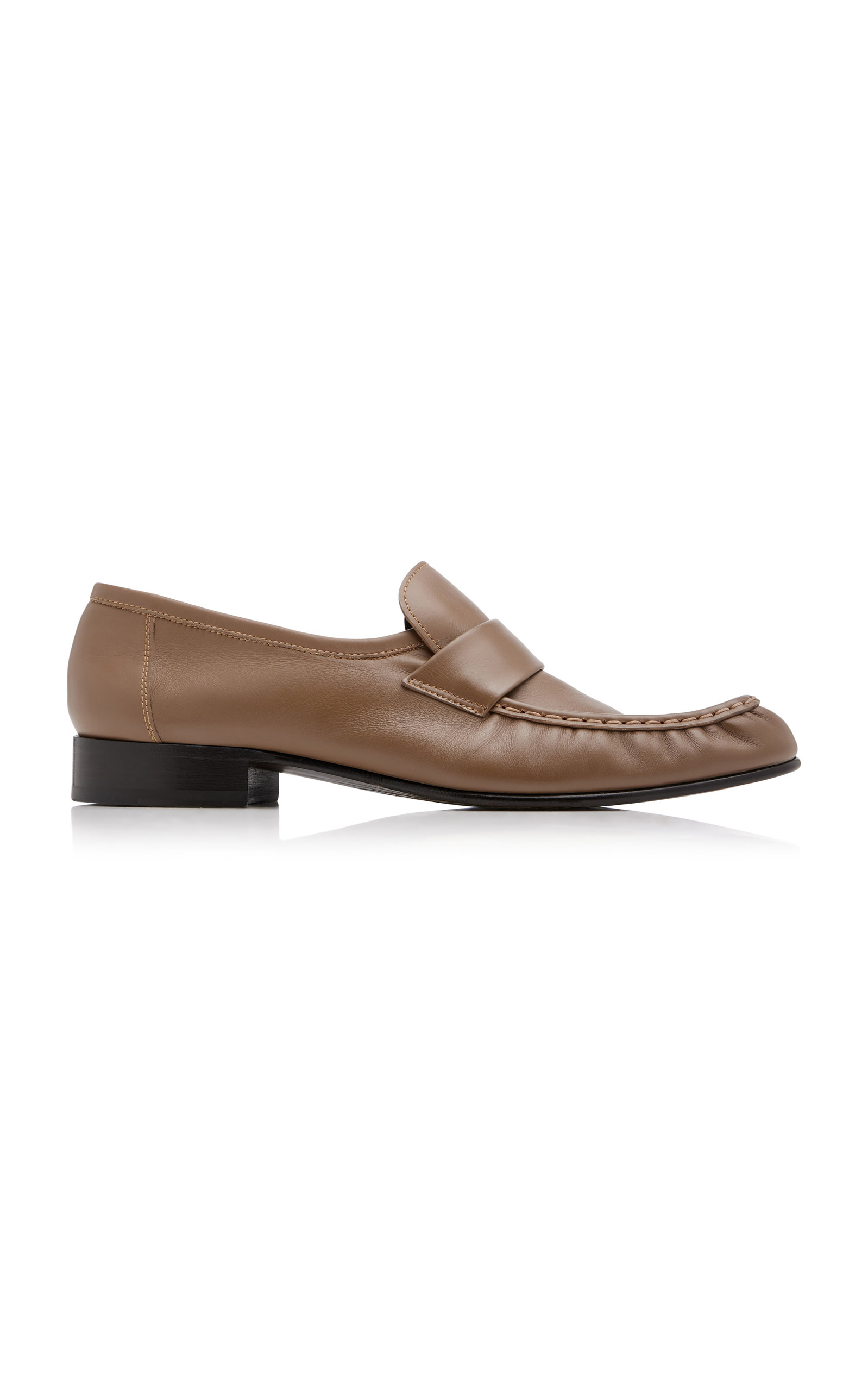 The Row Soft Leather Loafers In Brown