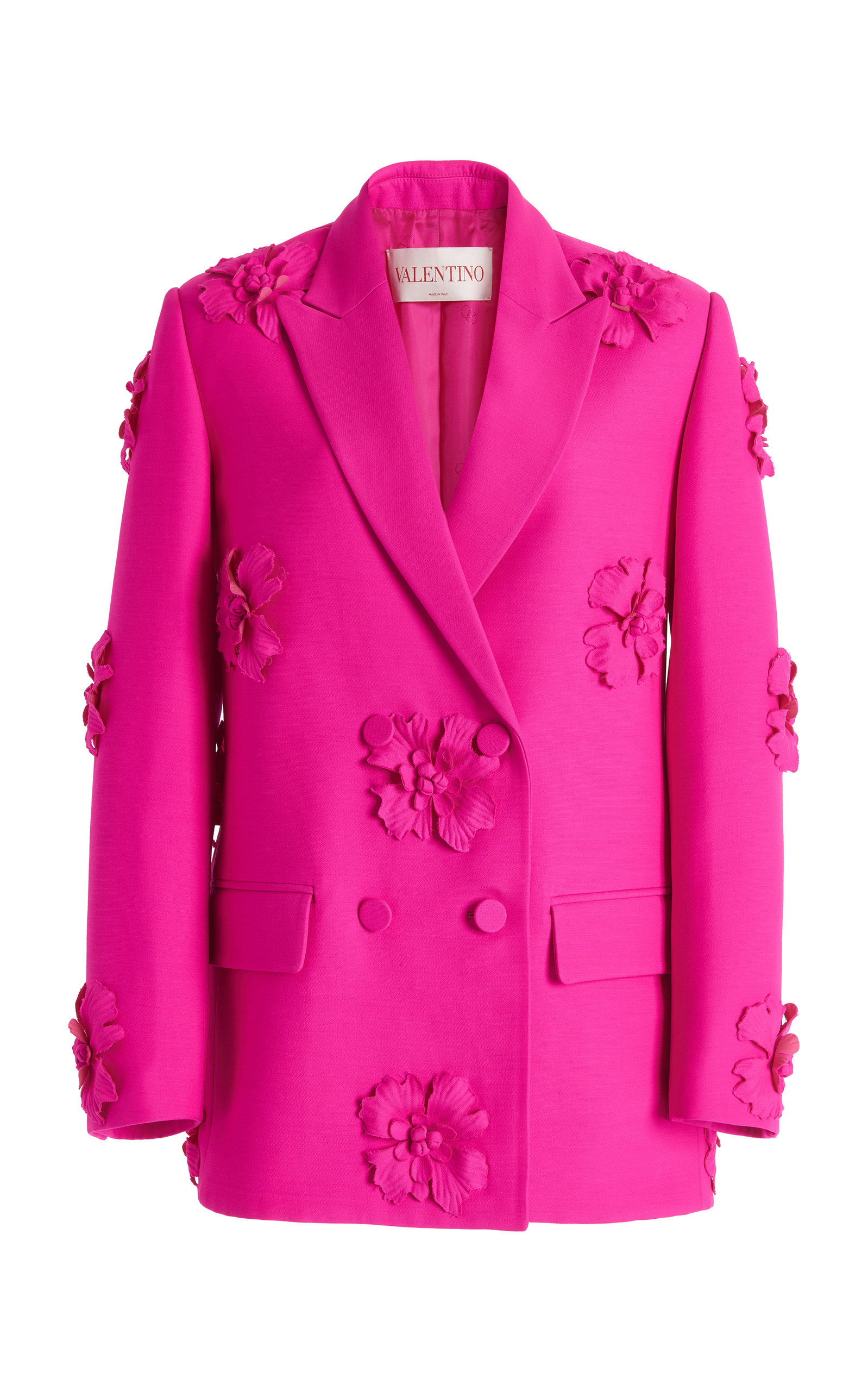 Valentino - Women's Embroidered Double-Breasted Wool-Silk Blazer - Pink - IT 38 - Moda Operandi