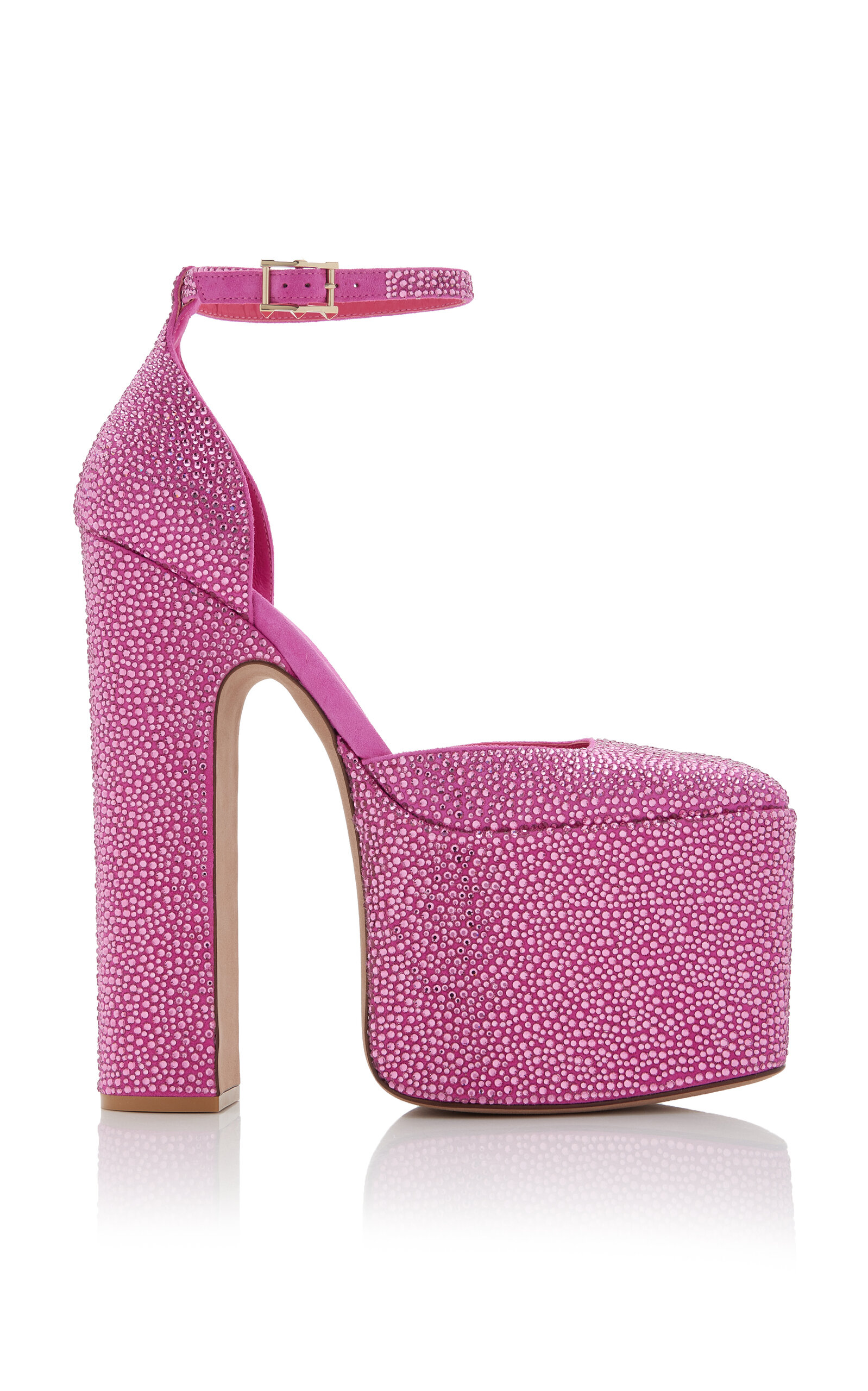 Shop Valentino Discobox Crystal-suede Platform Pumps In Pink