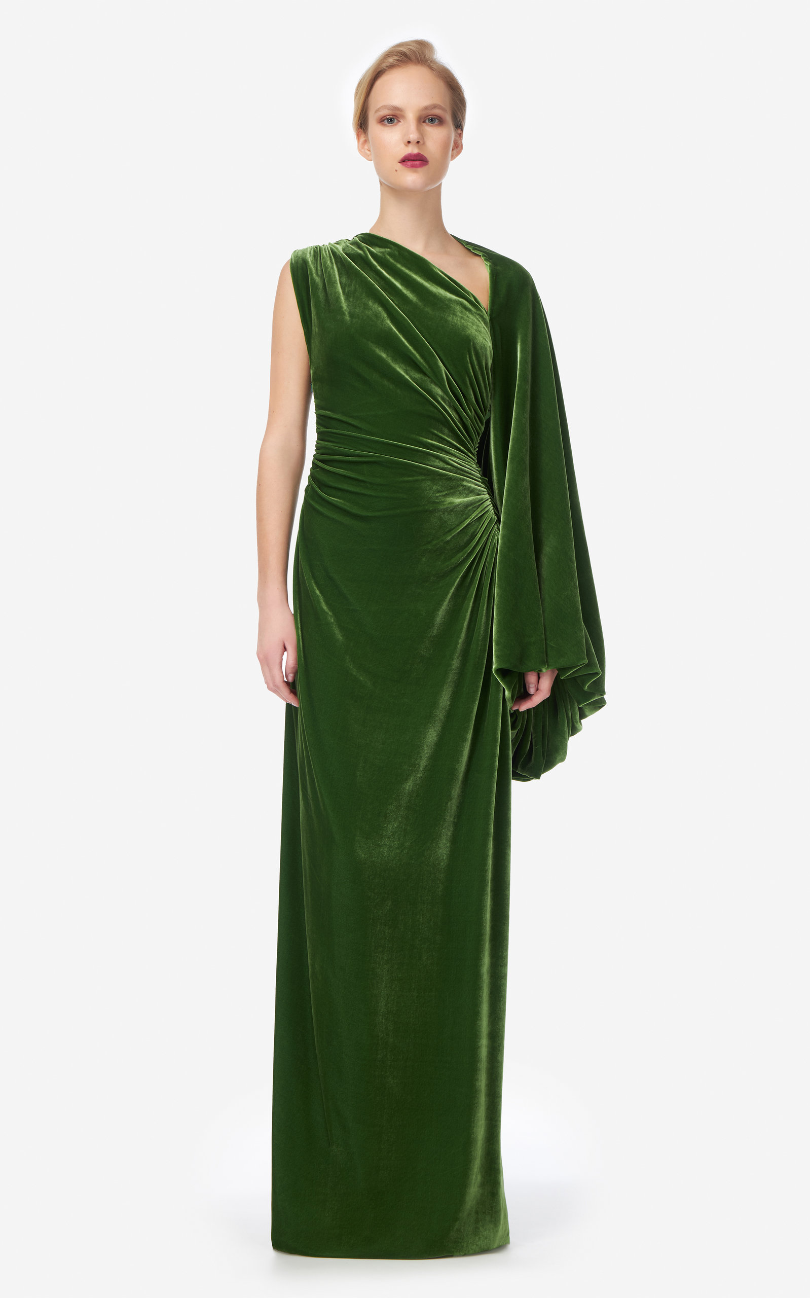 Costarellos Women's Damira Velvet Asymmetric Gown In Green | ModeSens