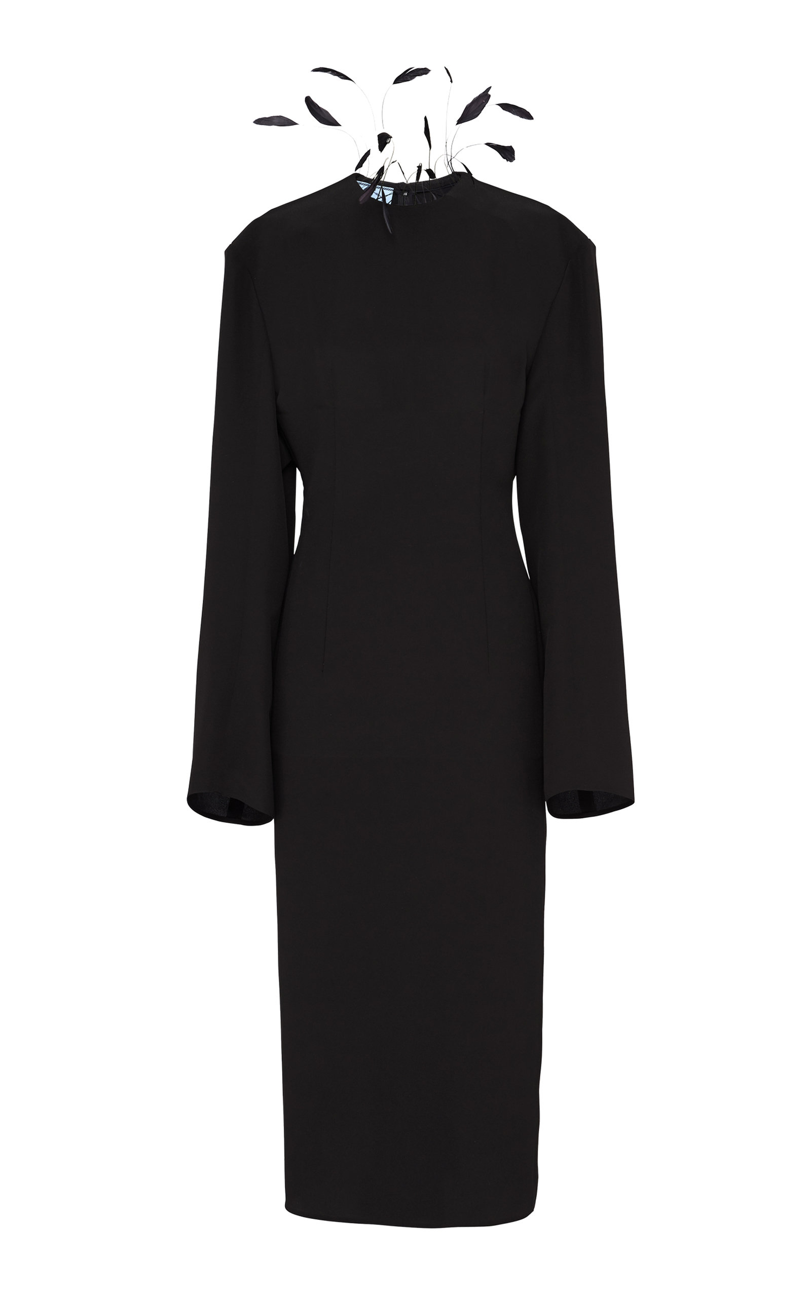 Prada Feather-Embellished Sable Midi Dress