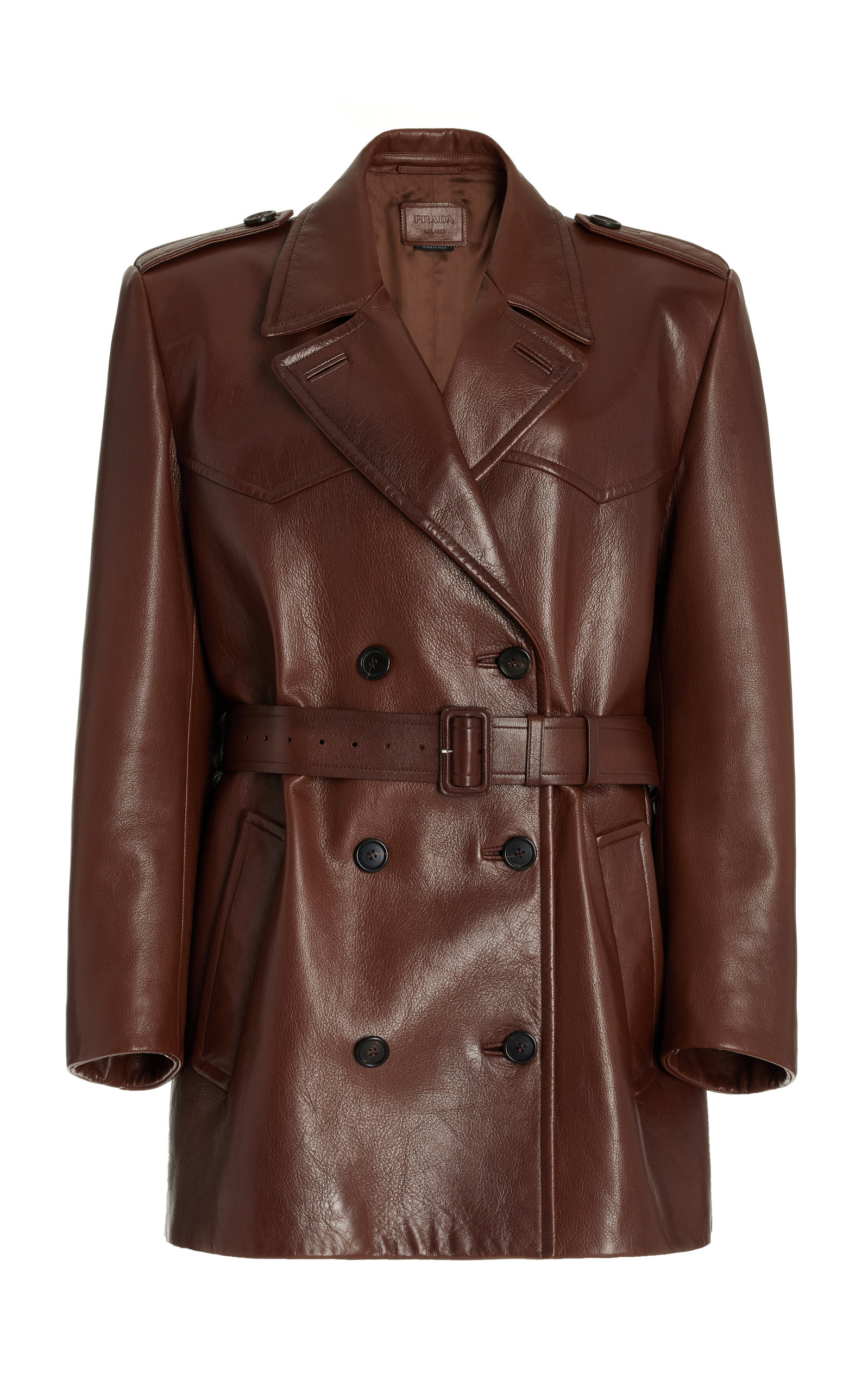 Prada - Double-Breasted Leather Jacket - Brown - IT 38 - Moda Operandi