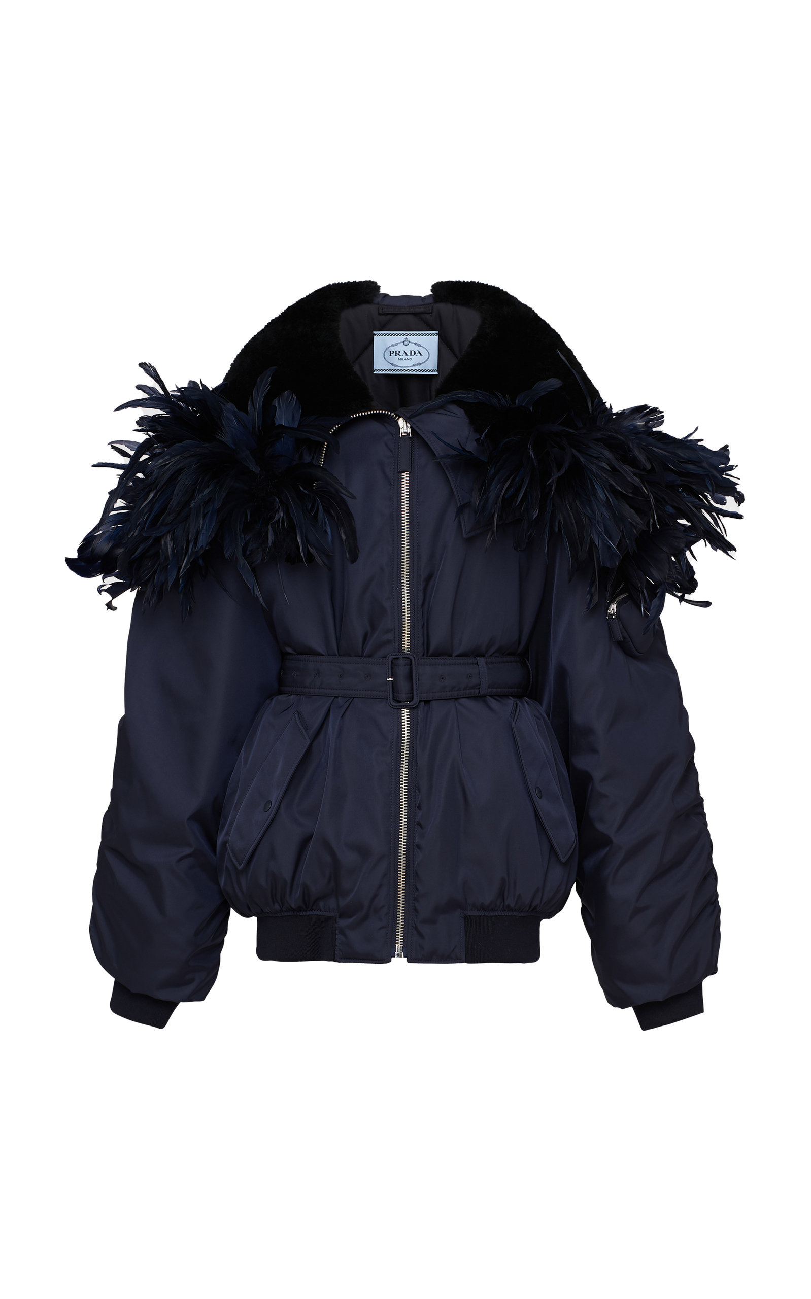 Prada Feather-Trimmed Re-Nylon Bomber Jacket