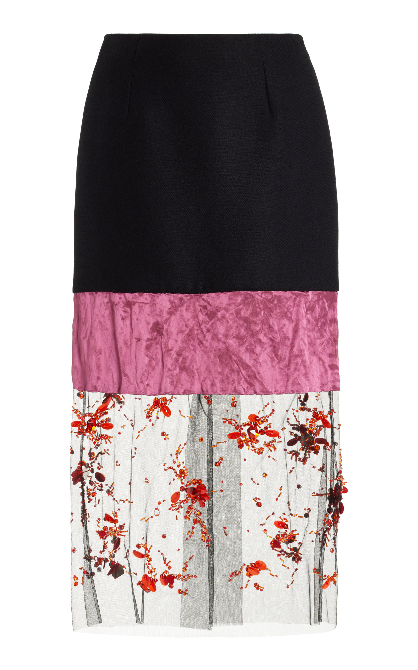 Prada Beaded Satin Midi Skirt
