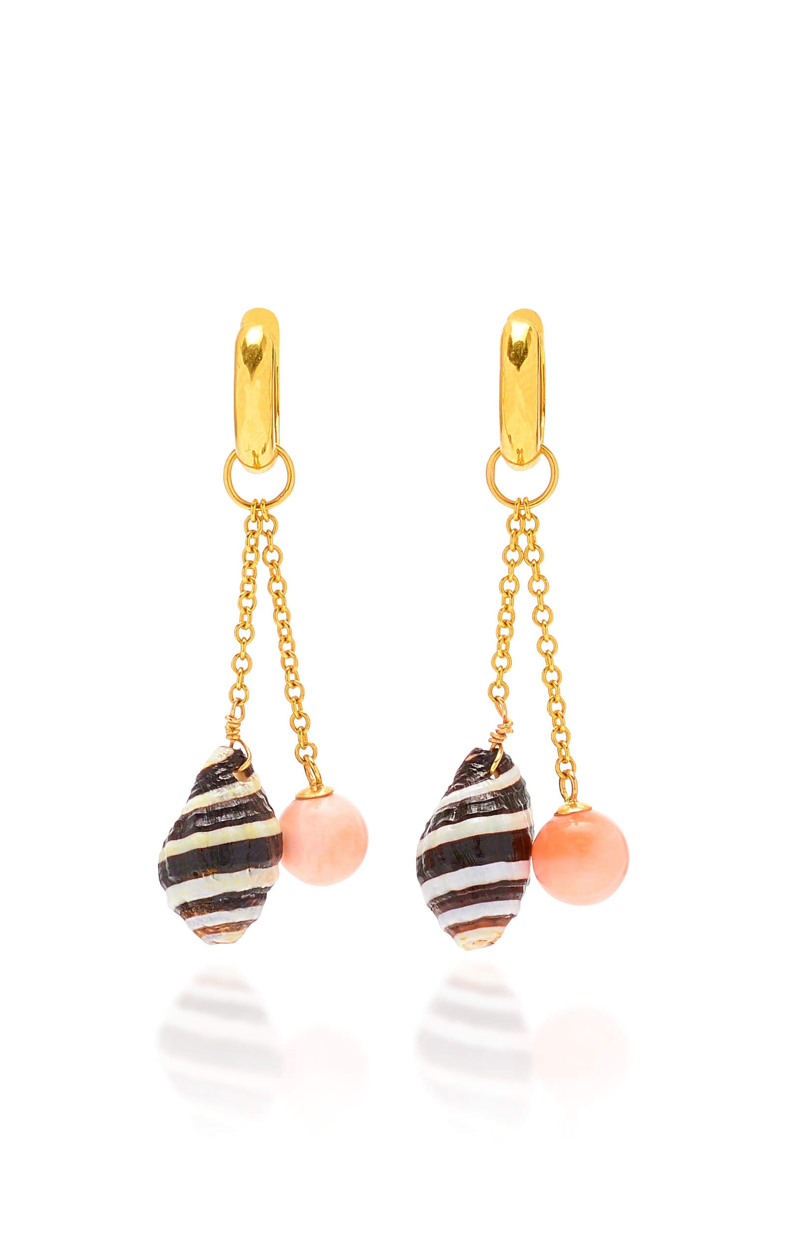 18k Gold Charm Coral & Shell Earrings