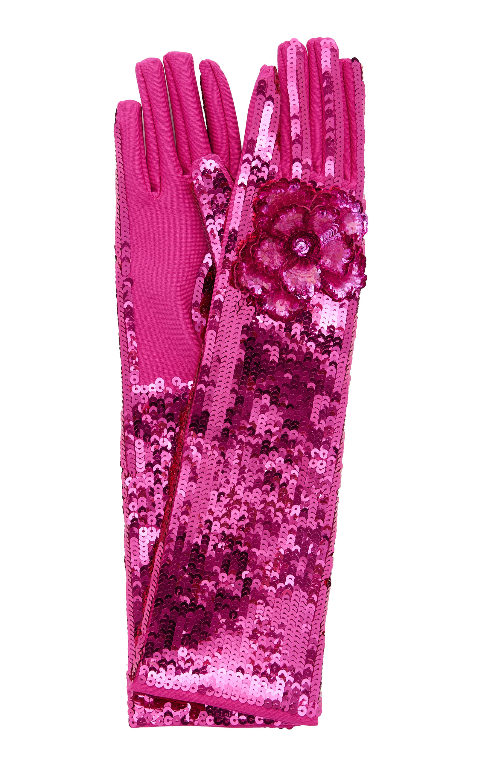 Valentino - Women's Valentino Garavani Sequin Signature Gloves - Pink - 7 - Moda Operandi