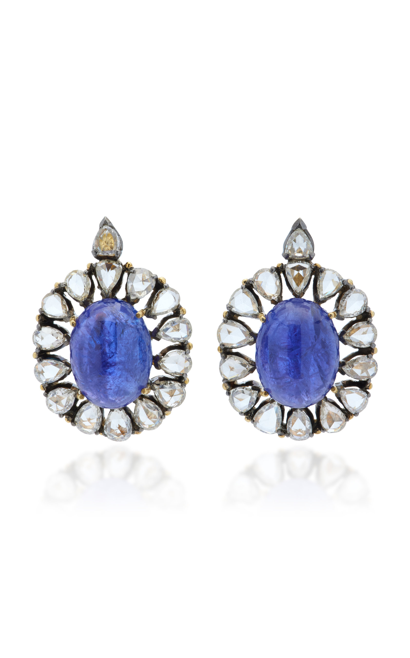 Amrapali Rajashtan 18k Yellow Gold Tanzanite; Diamond Earrings In Blue