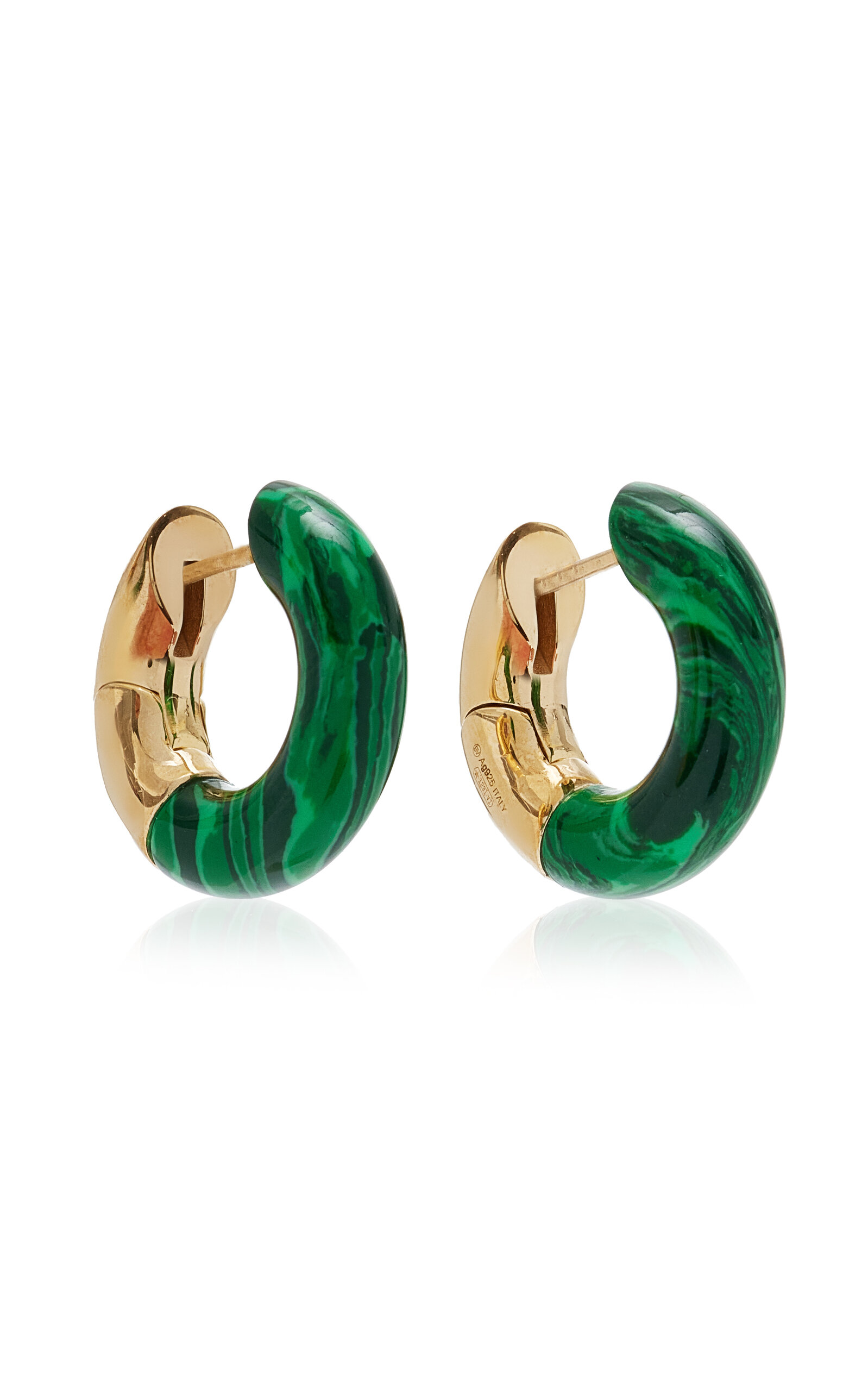 Shop Bottega Veneta 18k Gold-plated Sterling Silver Malachite Earrings In Green